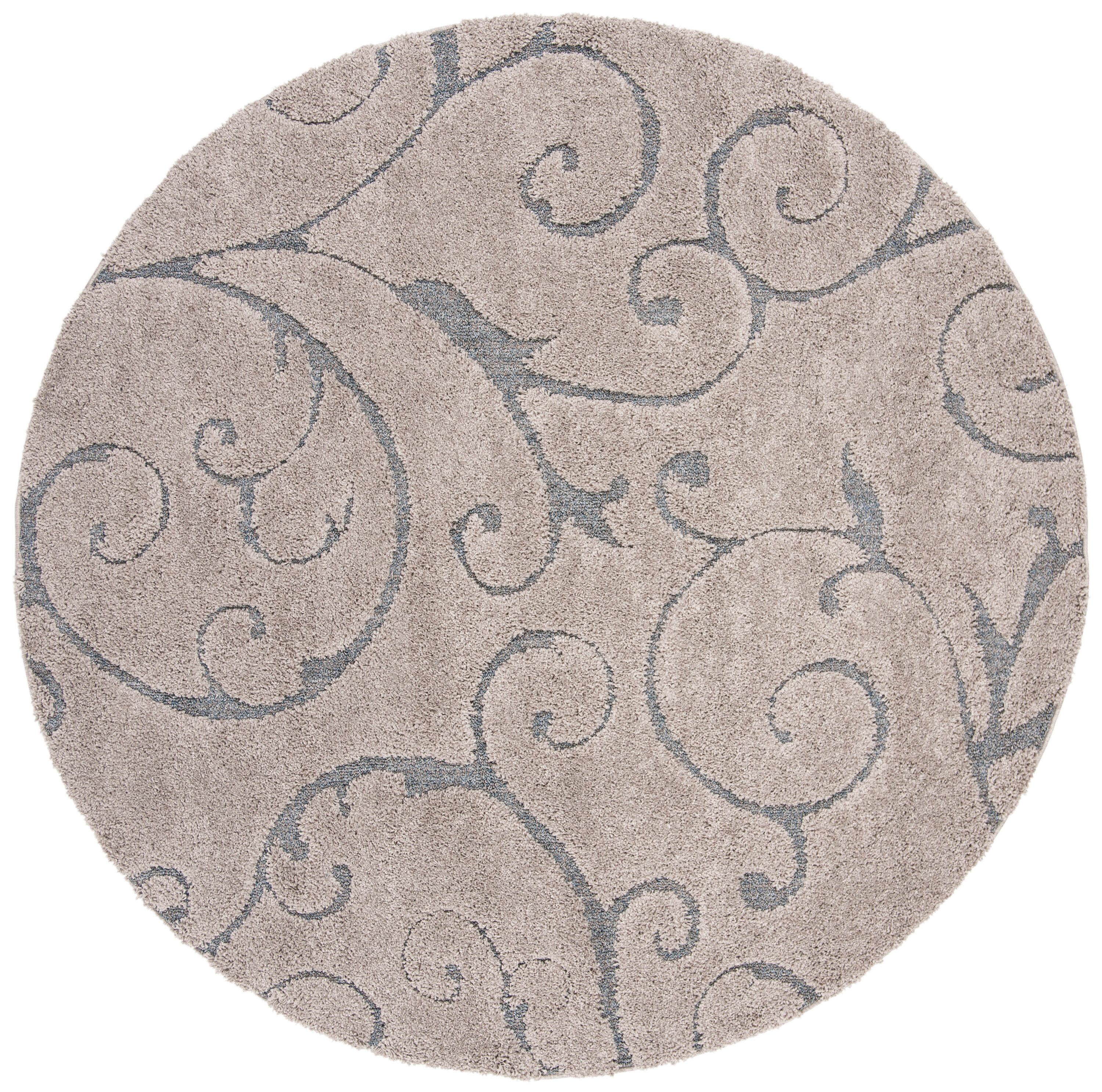 Elegance Bliss 10' Round Grey & Light Blue Floral Shag Rug