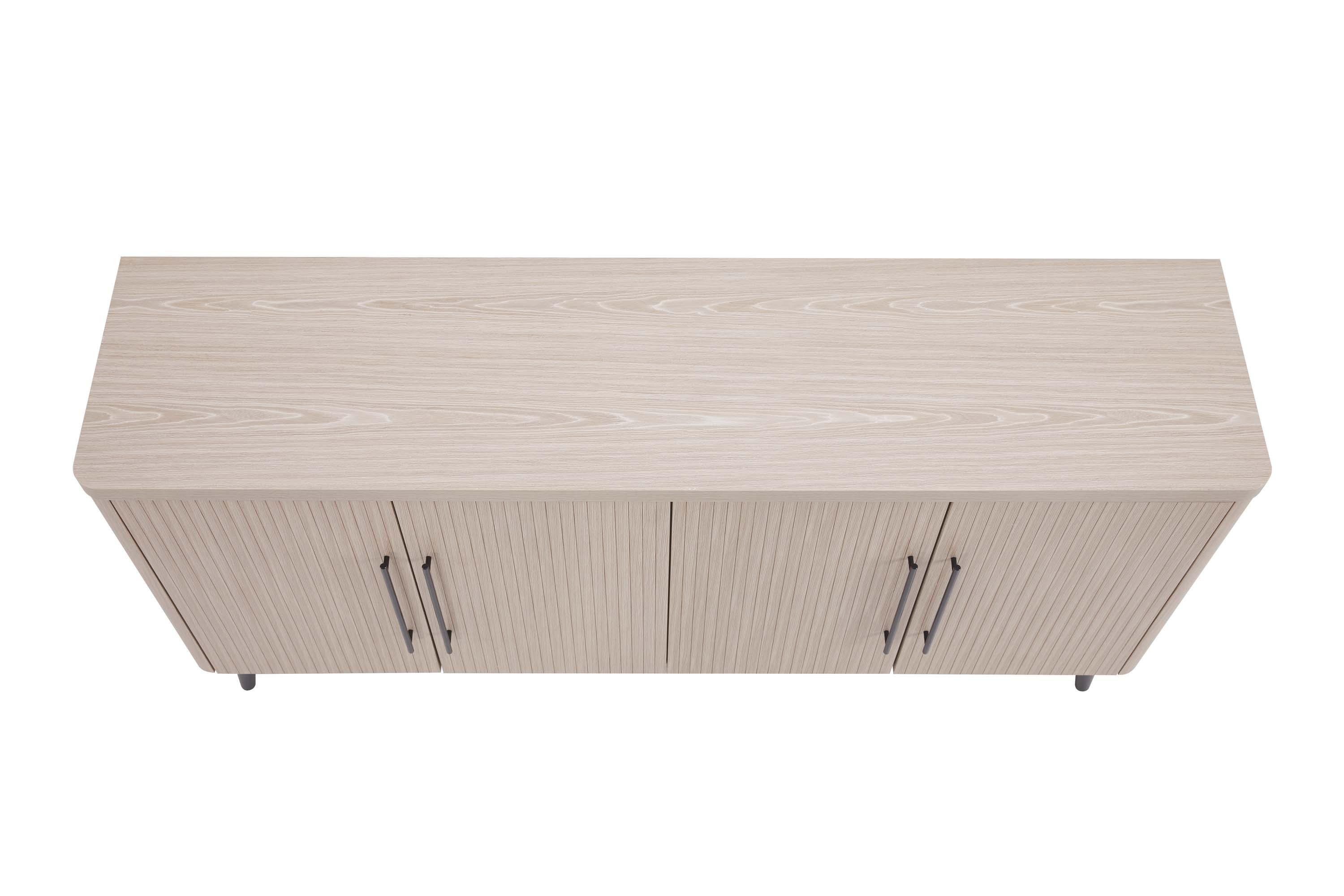 Manhattan Comfort Jodie 65" Mid-Century Modern Sideboard with 8 Adjustable Shelves in Whitewashed Oak