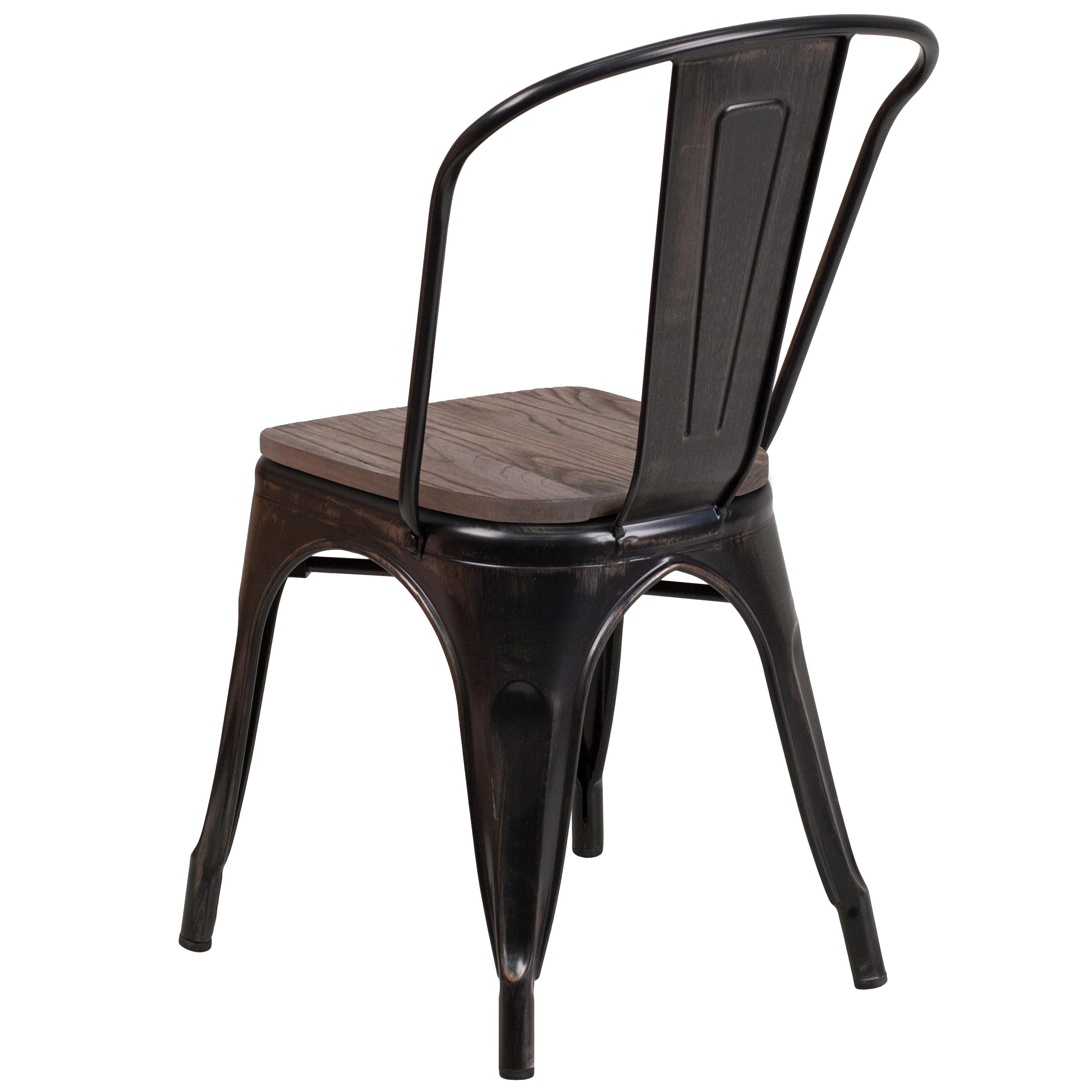 Flash Furniture Black-Antique Gold Metal Stackable Chair with Wood Seat