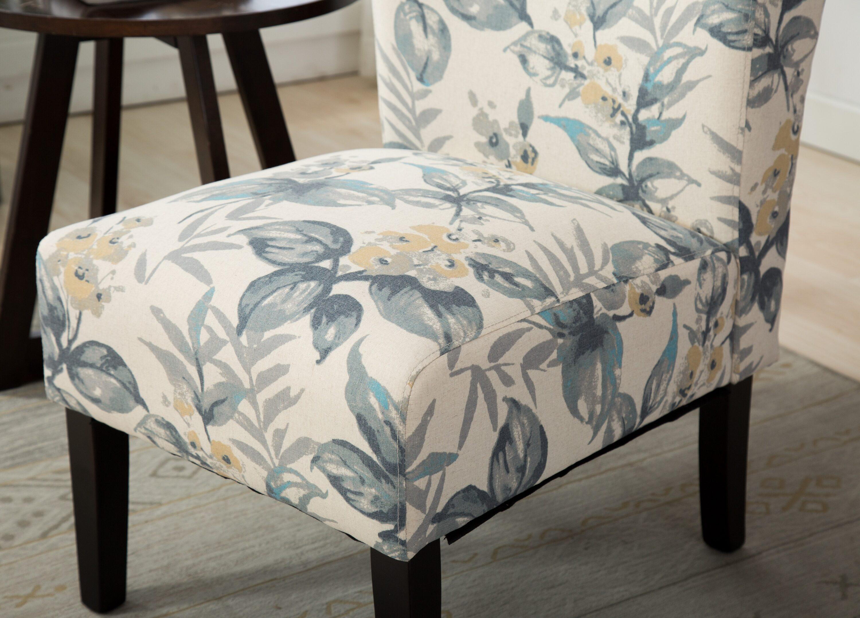 Roundhill Furniture Capa Fabric Armless Contemporary Accent Chair Blue Leaves