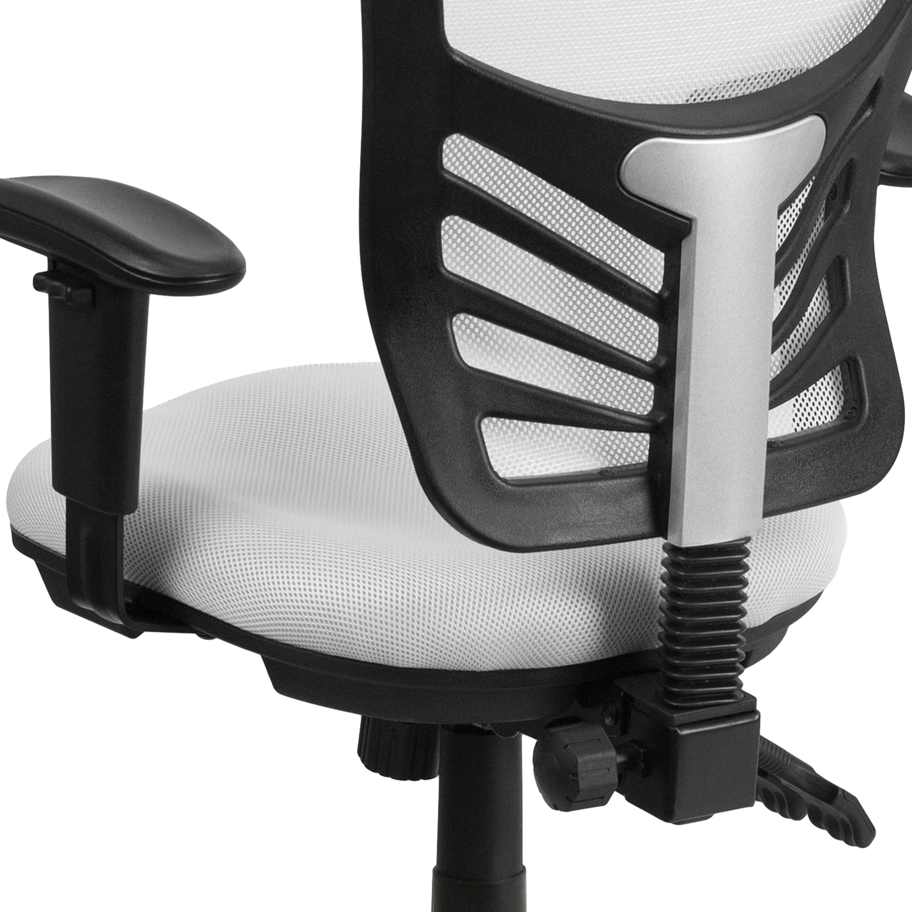 Flash Furniture Mid-Back White Mesh Multifunction Executive Swivel Ergonomic Office Chair with Adjustable Arms