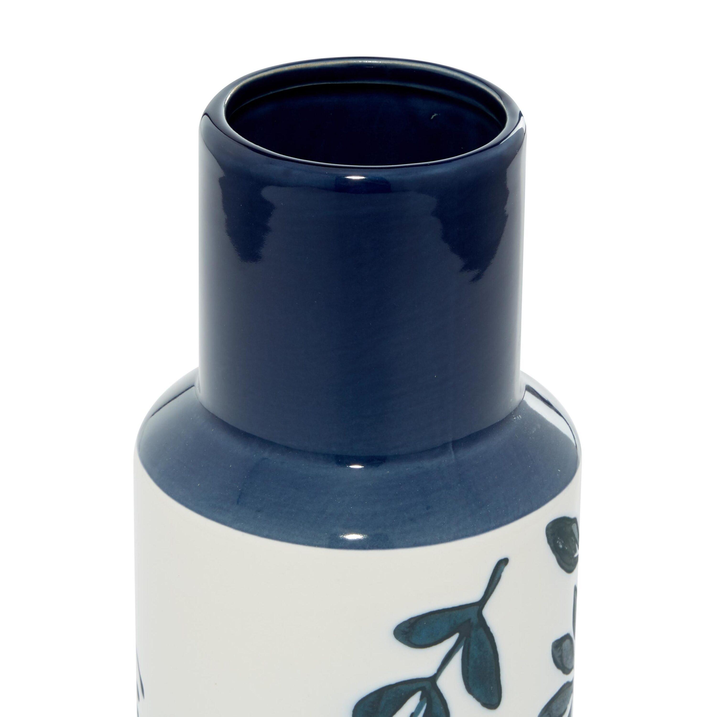 The Novogratz 12" Floral Handmade Blue Ceramic Vase