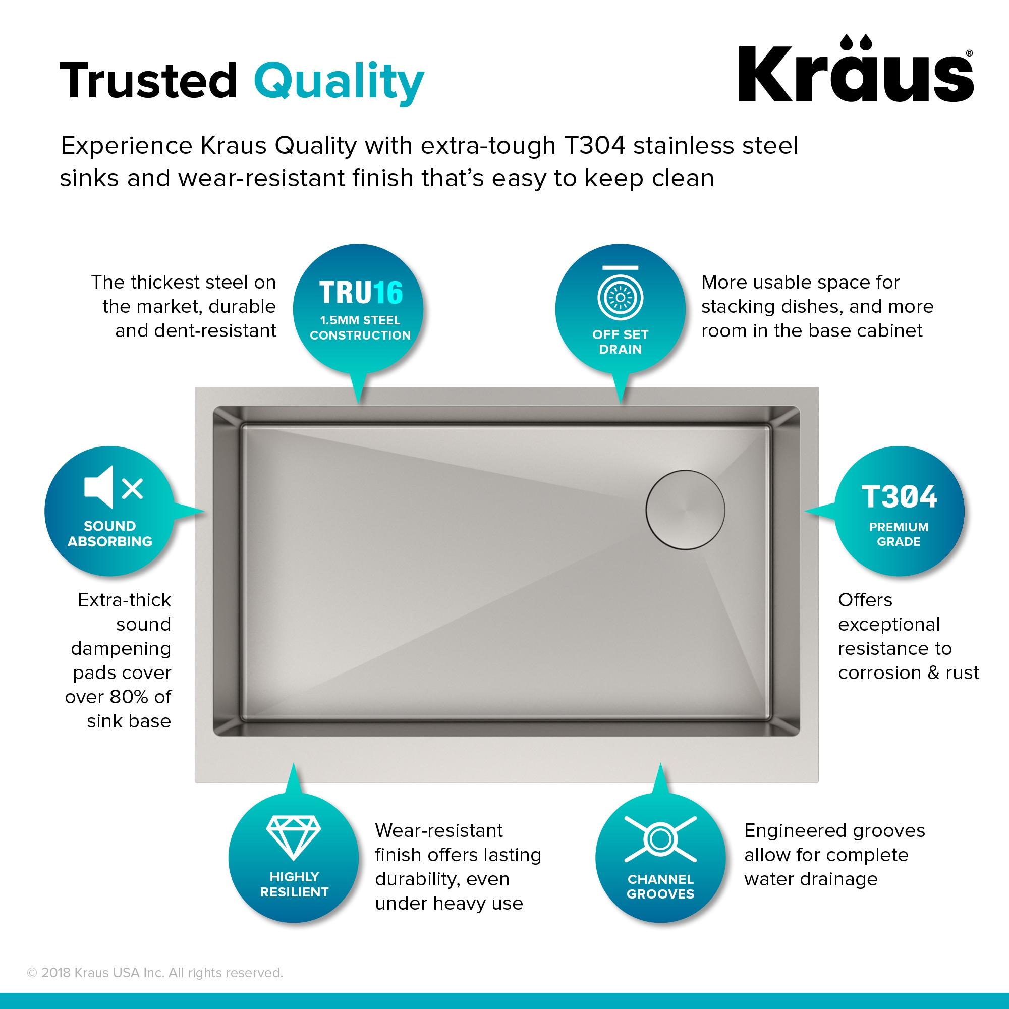 KRAUS Standart Pro Apron Front Farmhouse 16 Gauge Single Bowl Stainless Steel Kitchen Sink