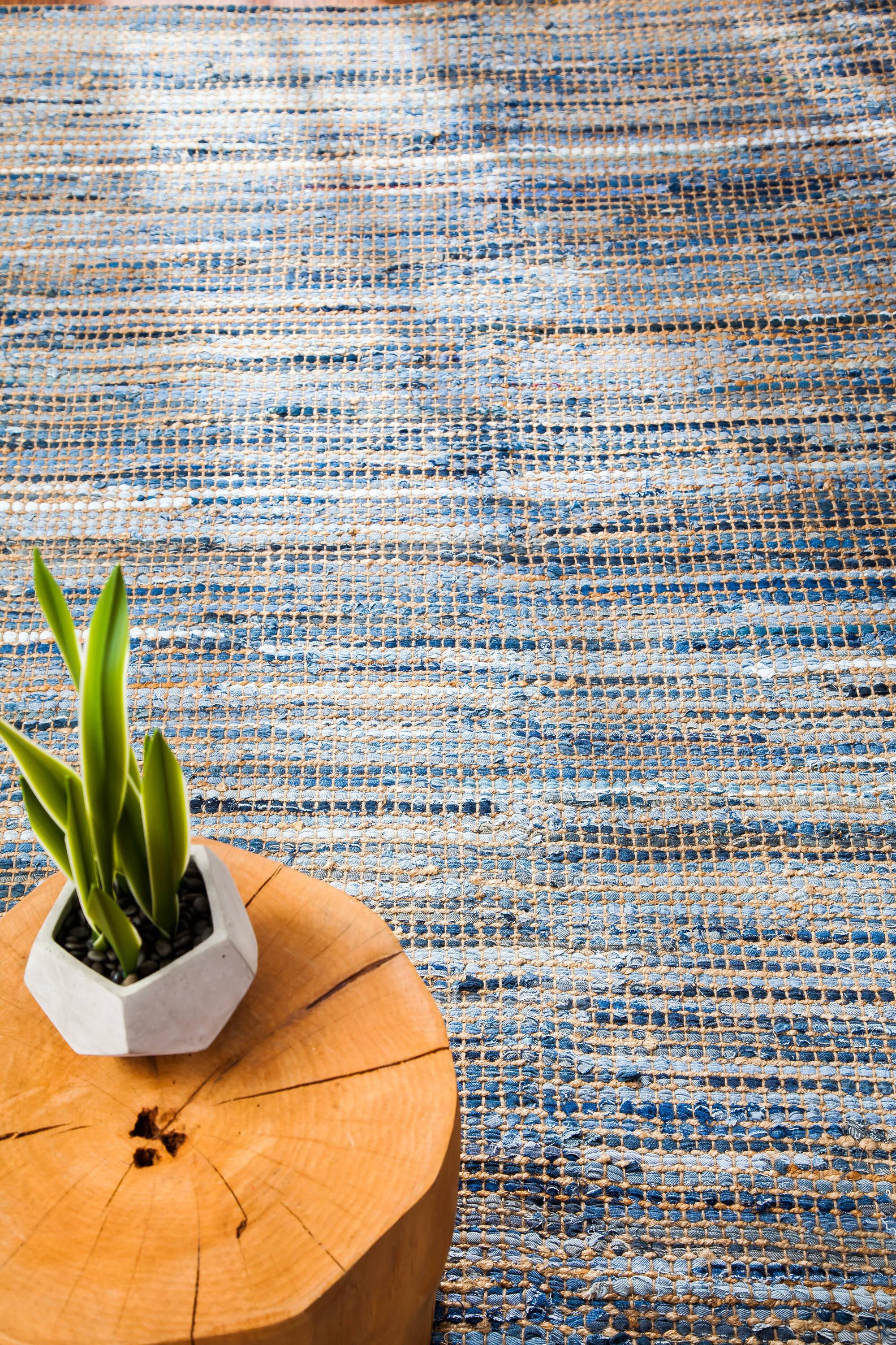 Anji Mountain AMB1032-0268 2 ft. 6 in. x 8 ft. American Graffiti Denim & Jute Runner Rug - Tan, Gold & Blue