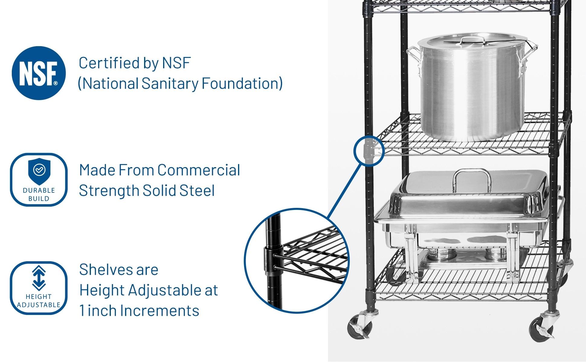 UltraDurable 24" W 5-Tier NSF-Certified Steel Shelving with Wheels