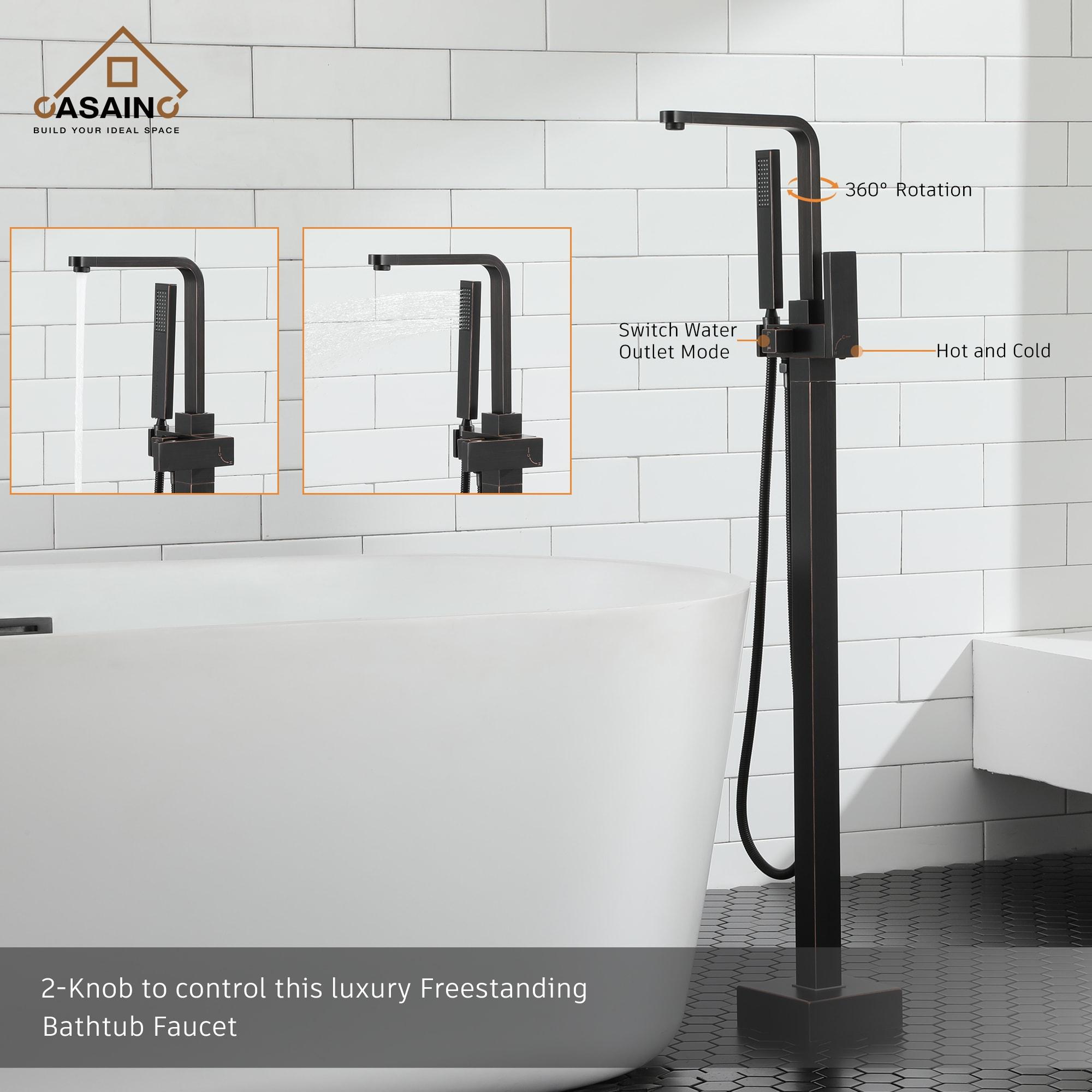 CASAINC Freestanding 2 Handles High Flow Bathtub Faucet with Hand Shower
