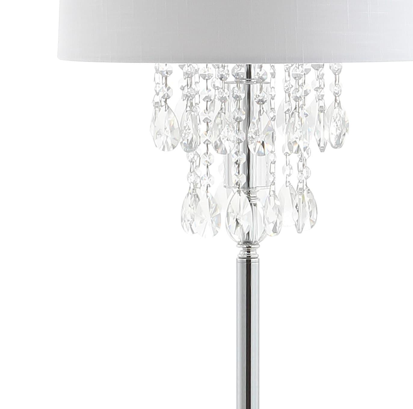JONATHAN Y JYL2034A Abigail 61" Crystal / Metal LED Floor Lamp, Contemporary, Transitional, Traditional, Glam for living room, dinning room, bedroom, office Bulb Included, Clear/Chrome