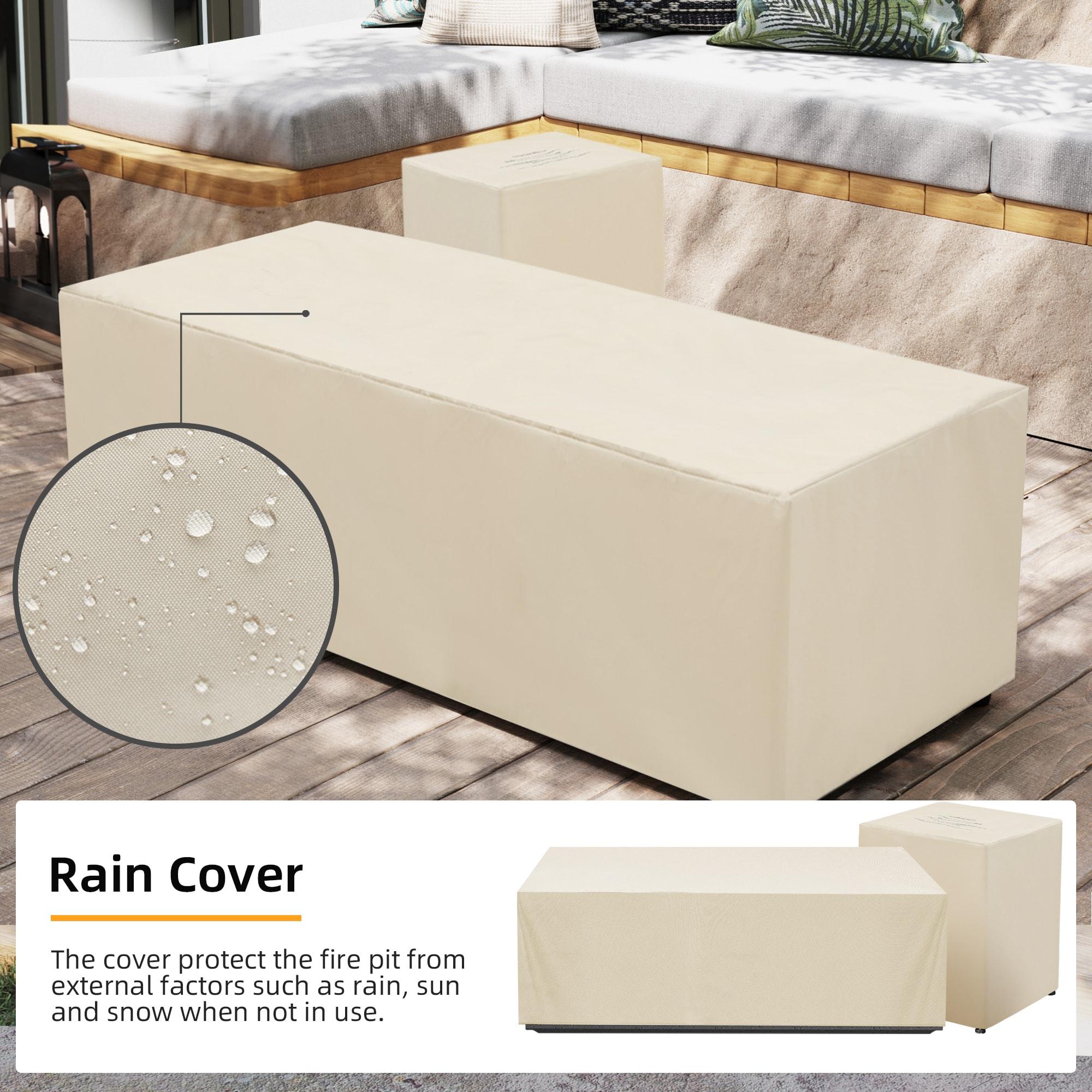 UPHA 42-inch Outdoor Propane Rectangle Fire Pit Table 50000 BTU Iron Gas FirePit for Outside Patio with Tank Cover, Removable Lid, Lava Rocks, Rain Cover, Brown