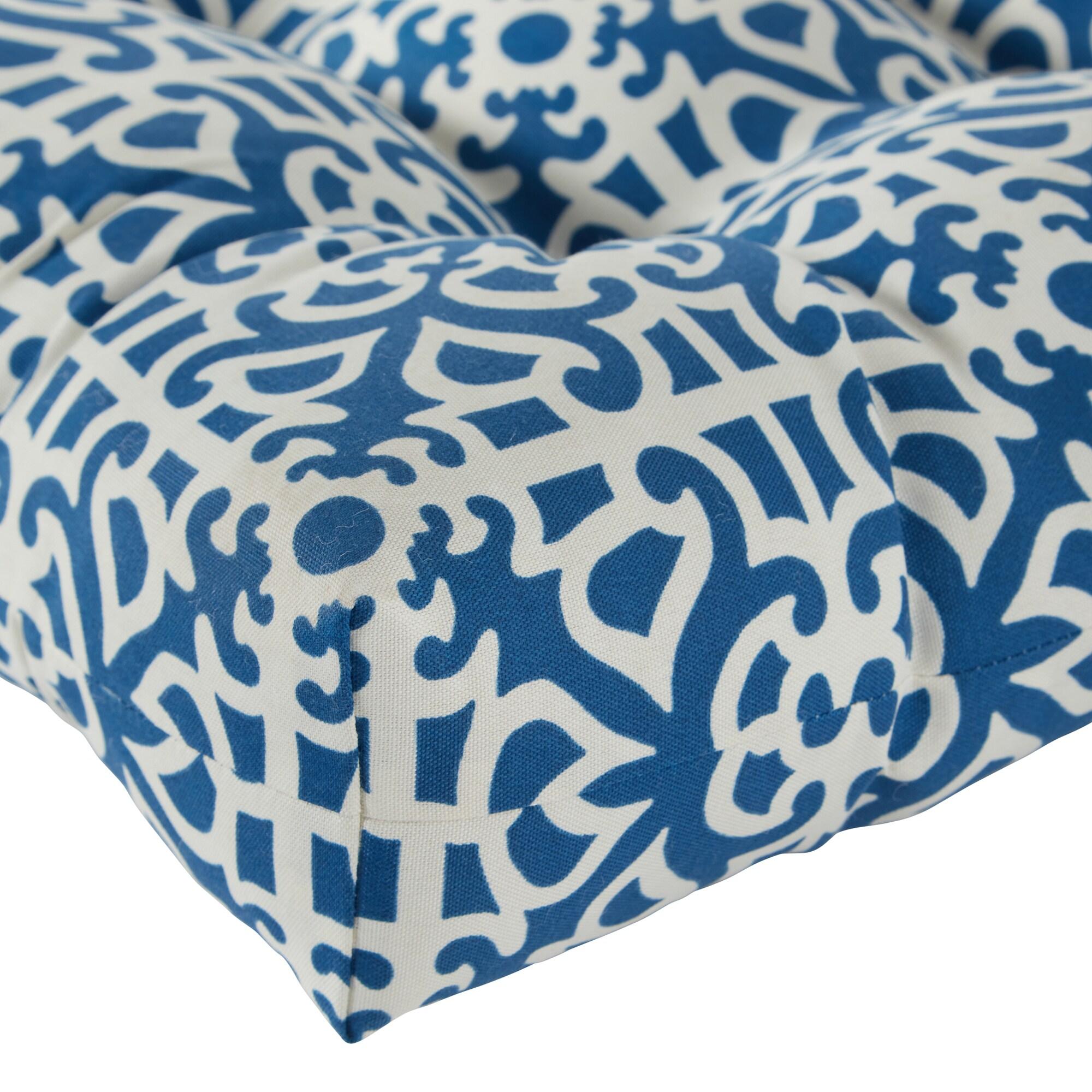 Greendale Home Fashions Indigo Lattice 42 x 21 in. Outdoor Reversible Tufted Chair Cushion