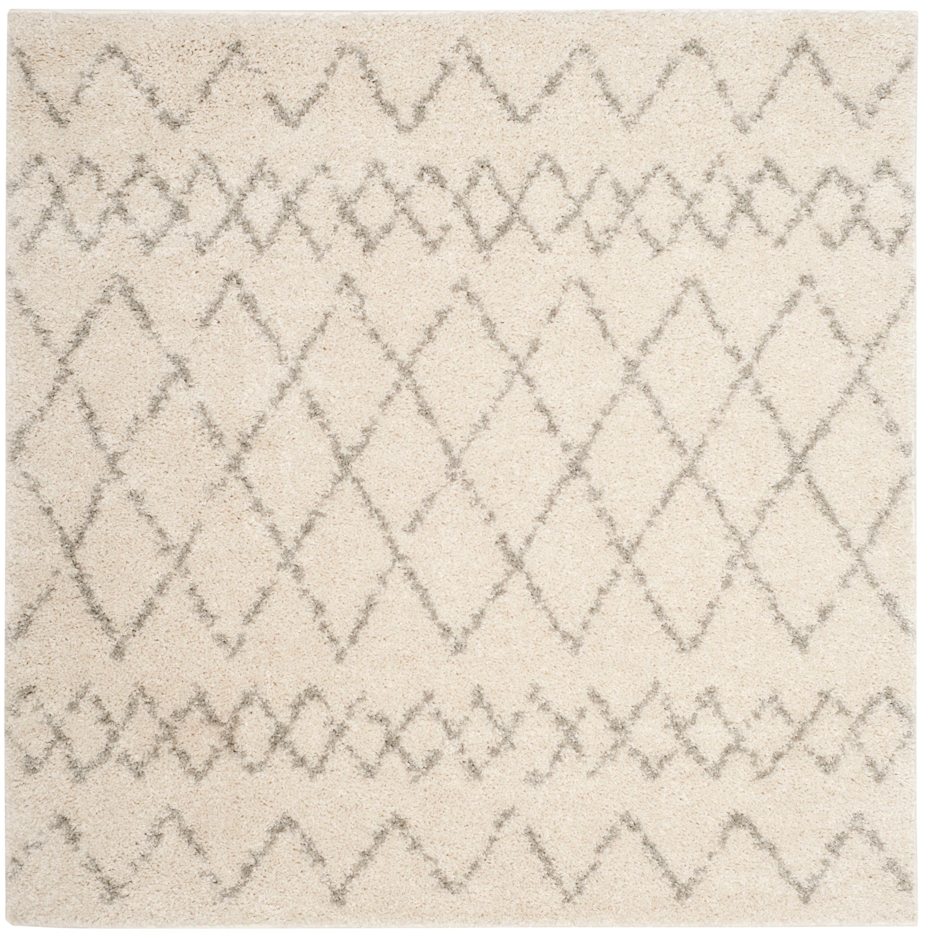 Berber Shag BER165 Power Loomed Indoor Area Rug - Cream/Light Grey - 6'7"x6'7" - Safavieh