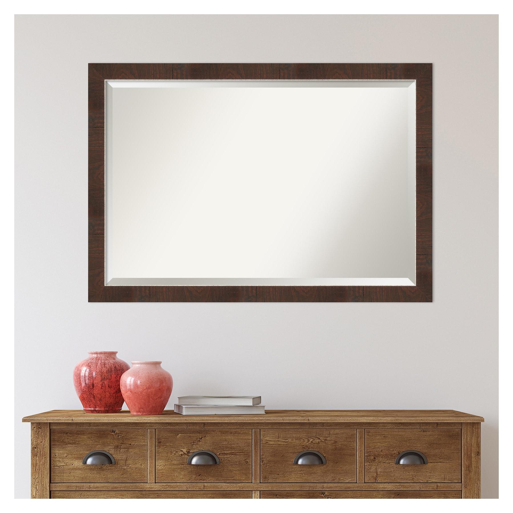 39"x27" Wildwood Narrow Framed Wall Mirror Brown - Amanti Art: Beveled, Rectangular, Polystyrene Frame