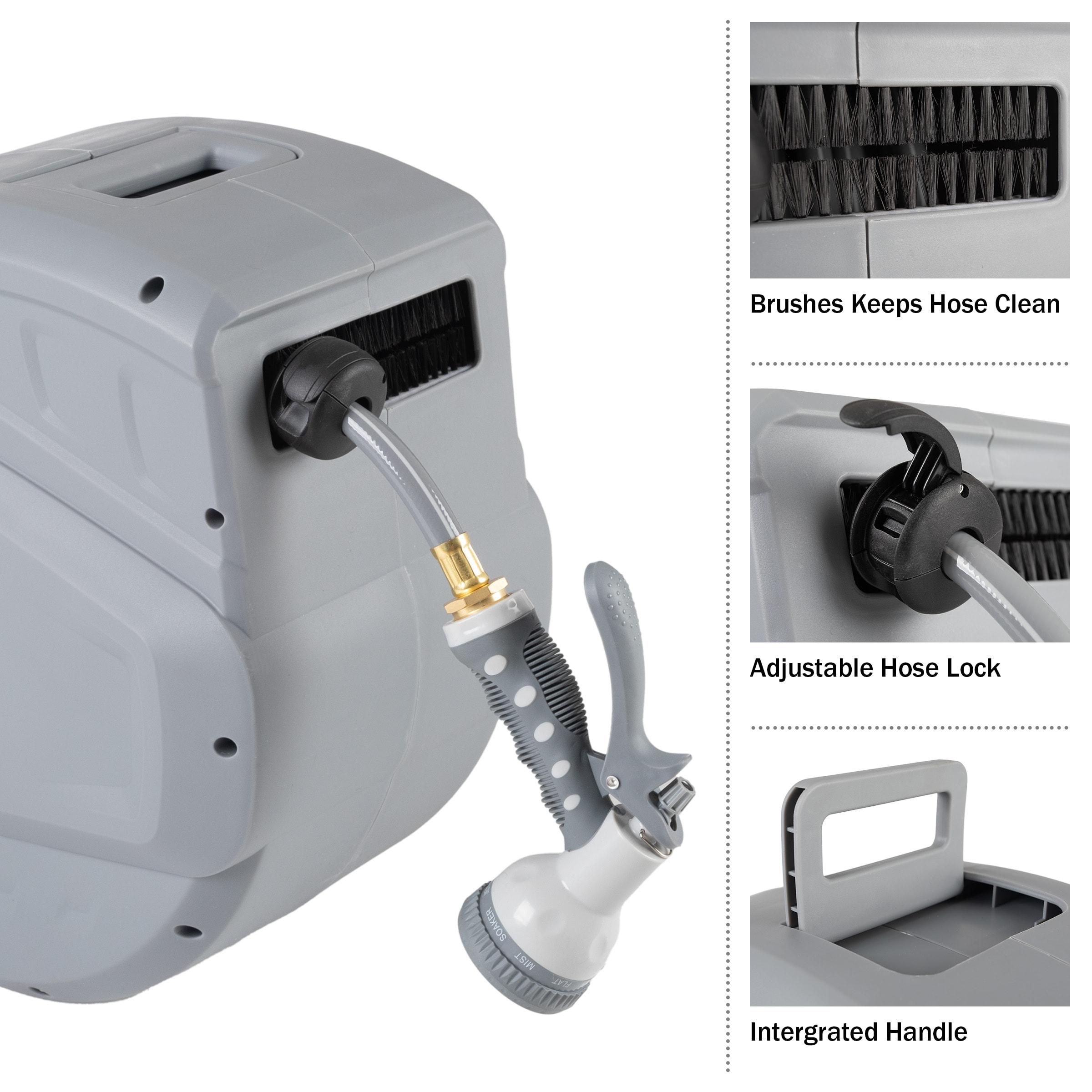 Retractable Hose - 100 FT Garden Hose with 9 Nozzle Patterns - Hose Reel Wall Mount with 180-Degree Swivel Bracket and Auto-Rewind by Pure Garden