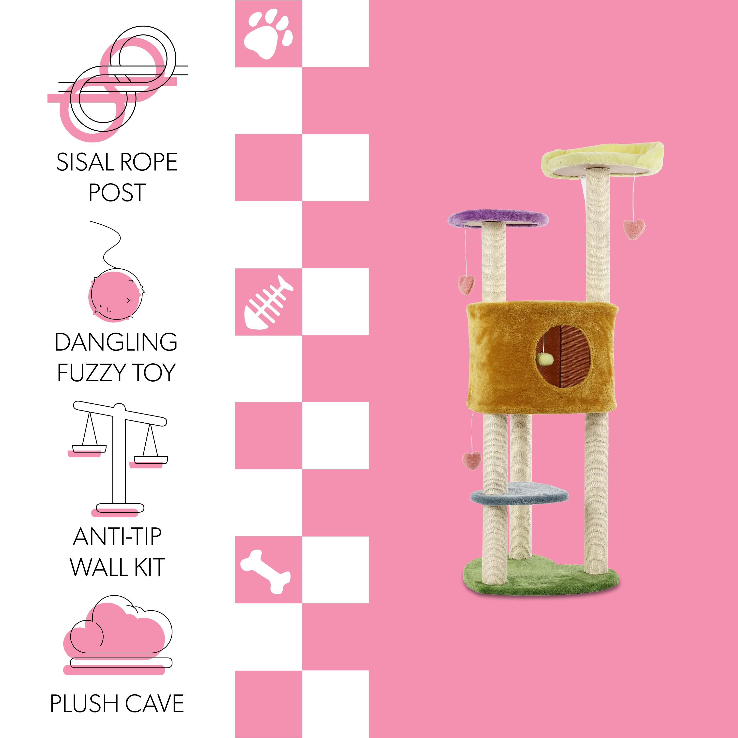 Aisling 51" 4-Tier Modern Sisal Heart Cat Tree with Scratching Posts, Napping Perch, and Dangling Toys, Multi