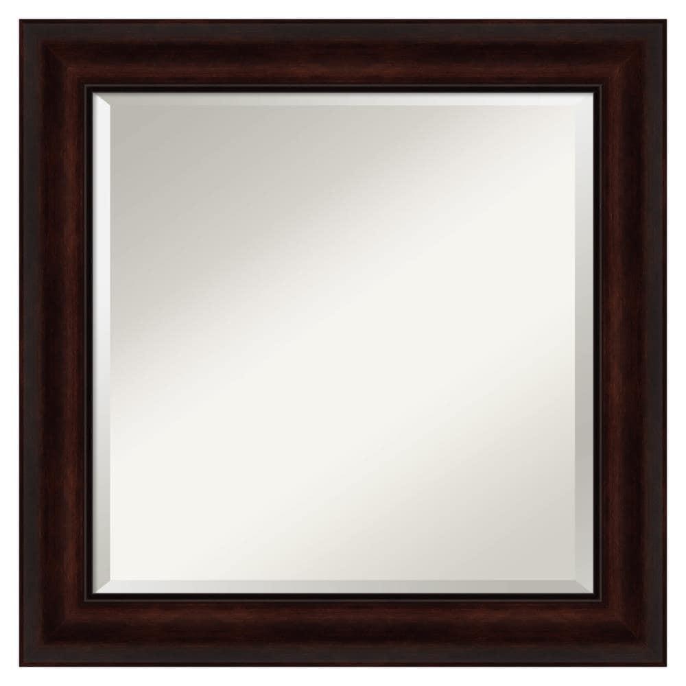 Amanti Art Beveled Bathroom Wall Mirror - Coffee Bean Brown Frame - Coffee Bean Brown Outer Size: 25 x 25 in