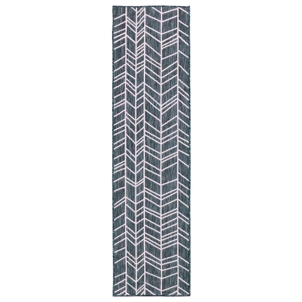 Navy Chevron Casual Lifestyle Indoor/Outdoor Runner Rug 23" x 90"