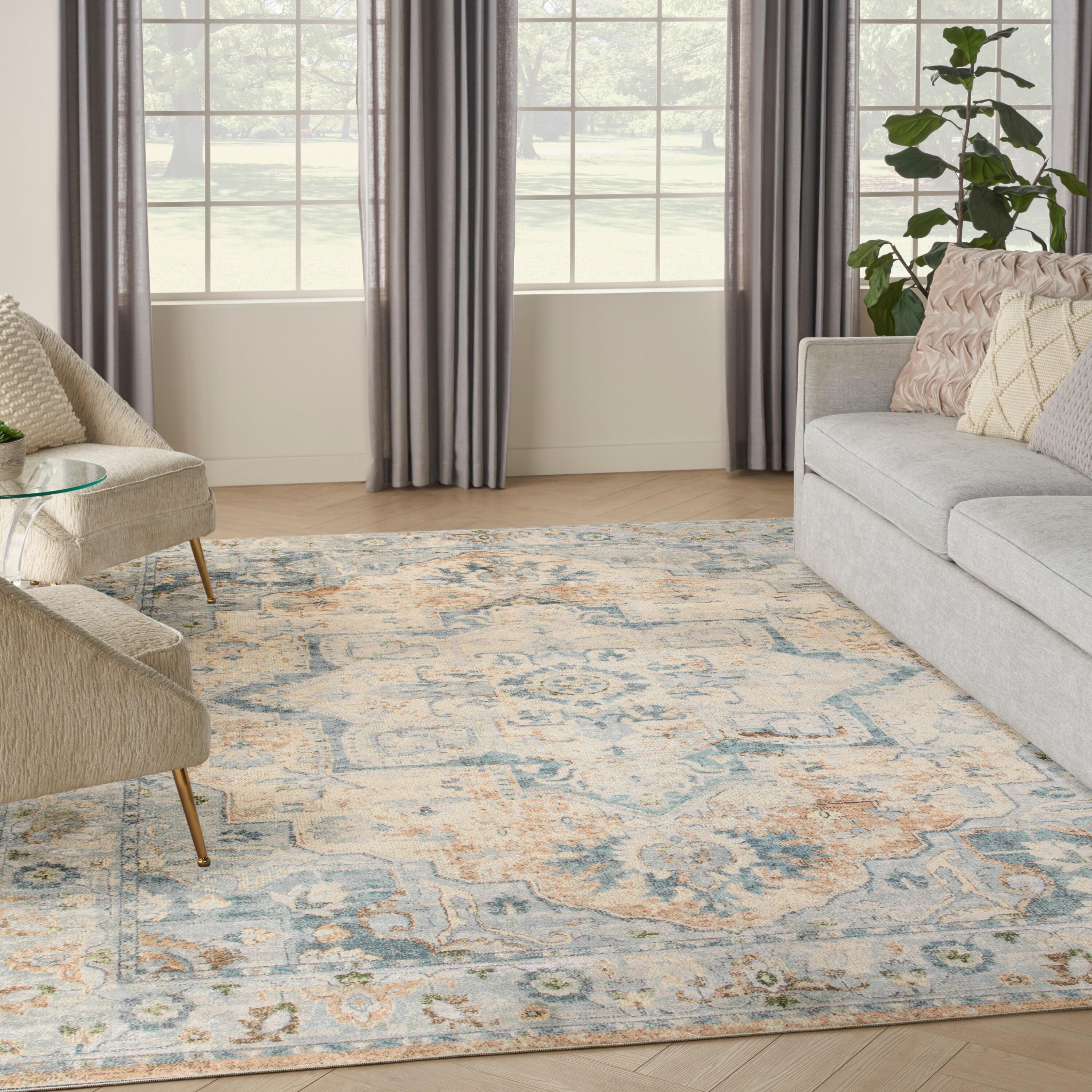 Nourison Astra Machine Washable Vintage Medallion Indoor Rug Beige Blue 9' x 12'