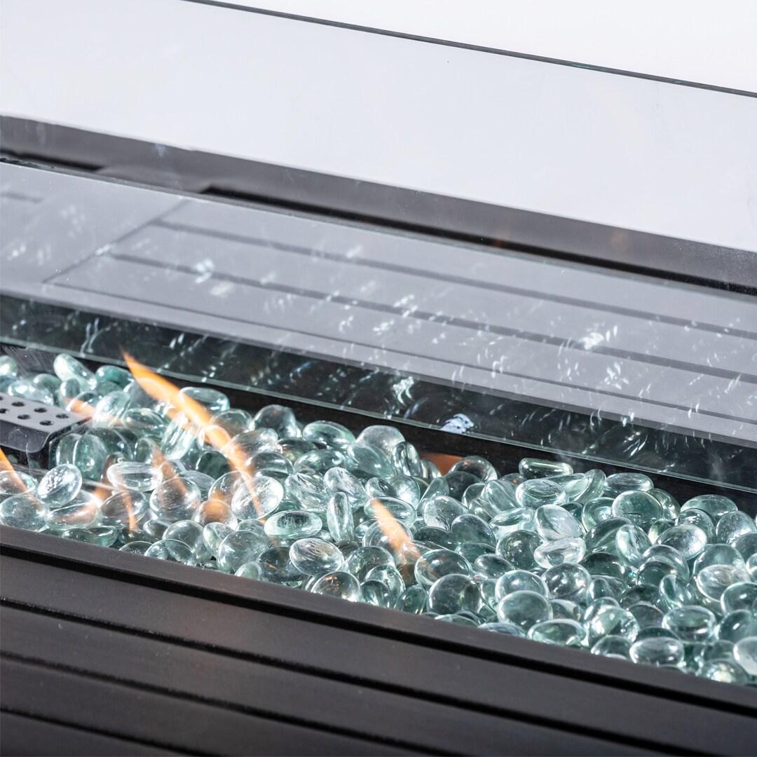 56 in. x 21 in. Rectangular Fire Table with Glass Wind Guard, Cover and Table Lid in Bronze