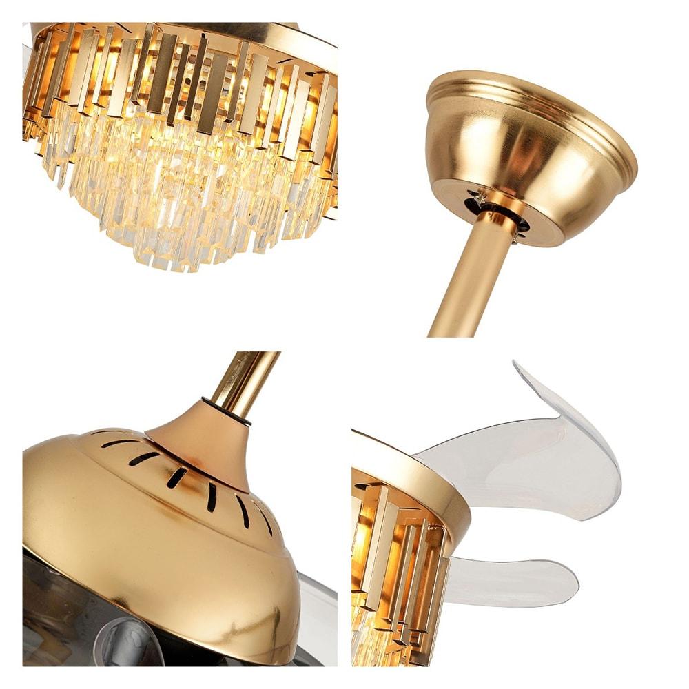 42 in. Integrated LED Indoor Gold Luxury Automatic Retractable Crystal Ceiling Fan with Remote