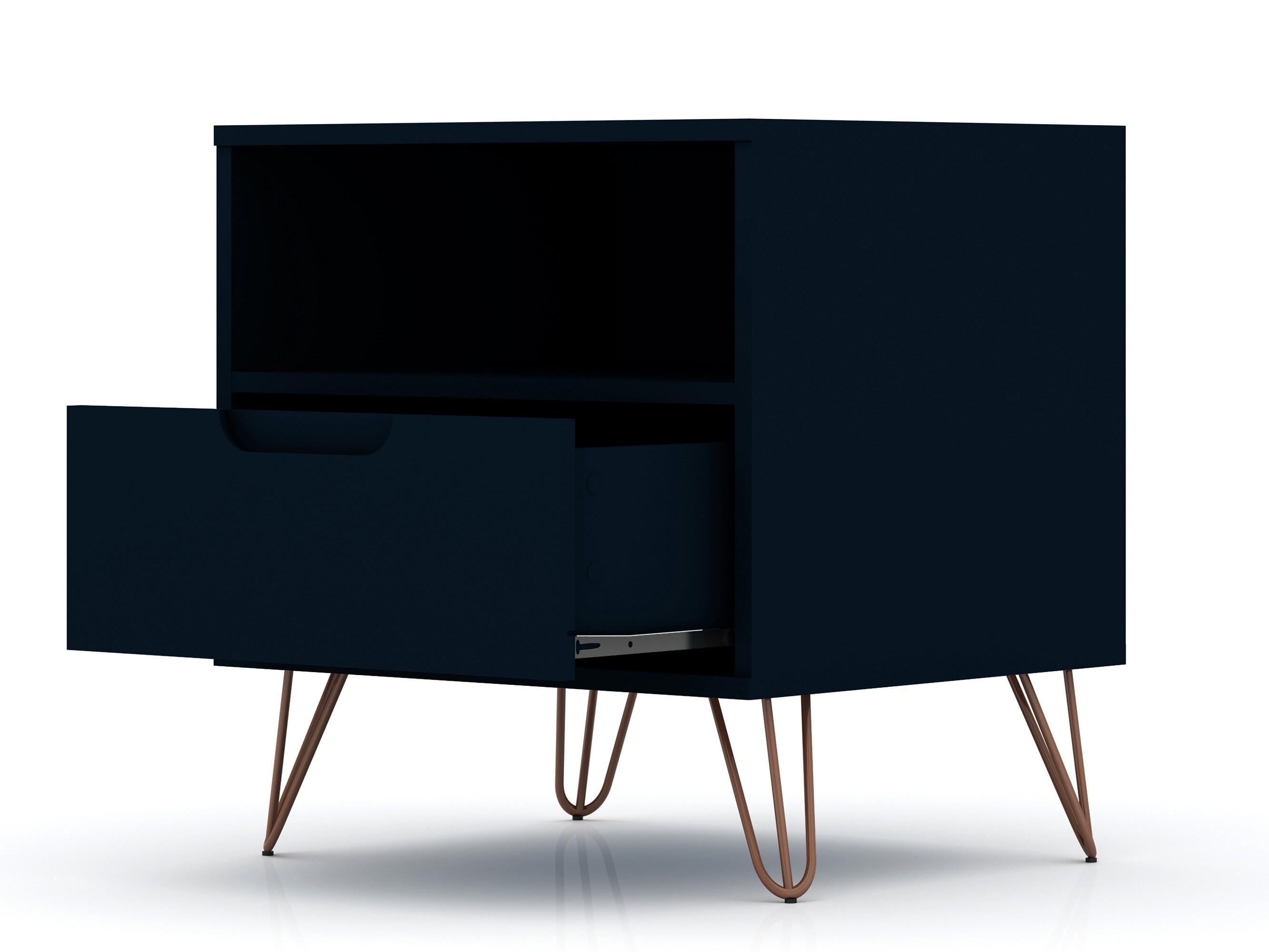 Set of 2 Rockefeller 1 Drawer Nightstands Tatiana Midnight Blue - Manhattan Comfort