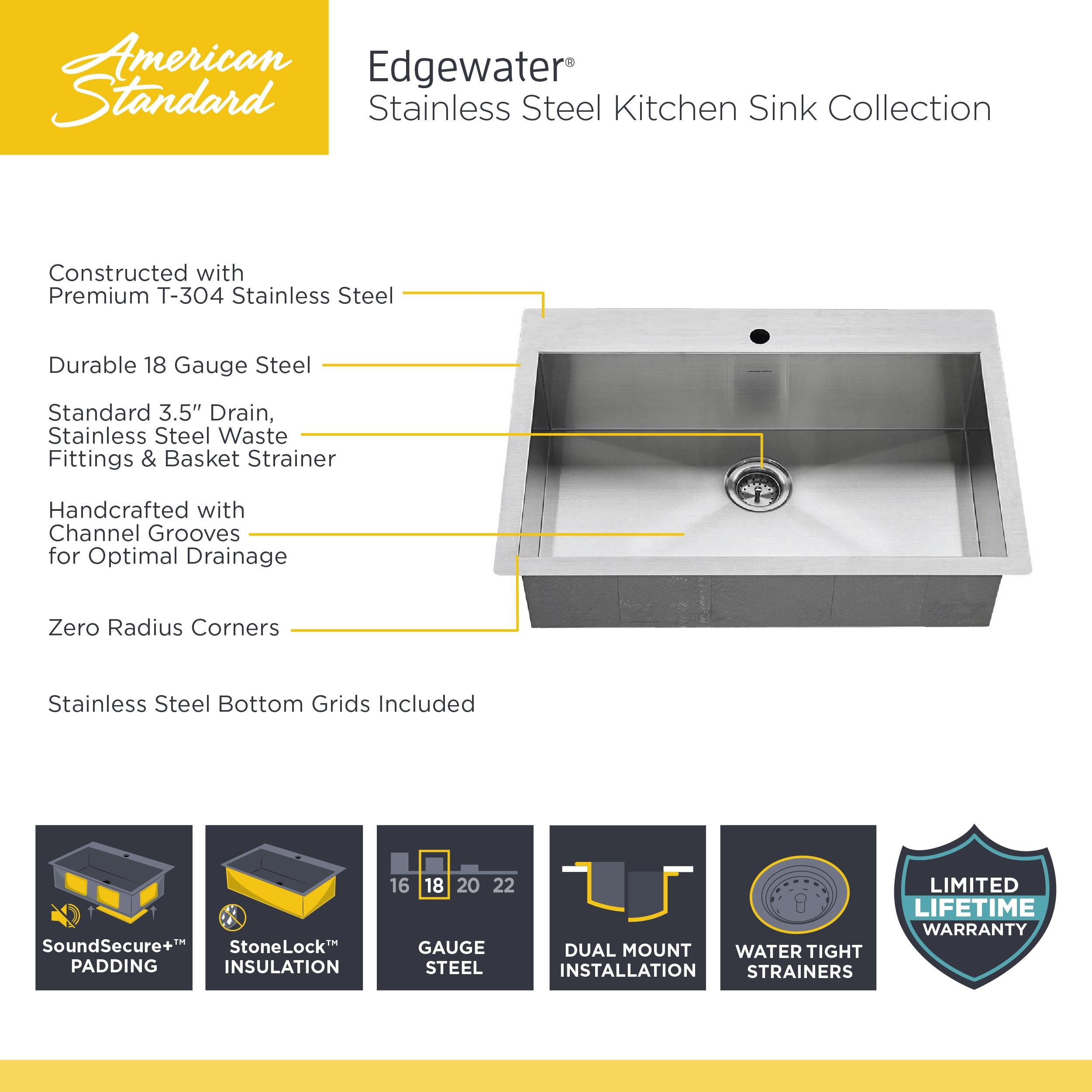 Edgewater 33'' L Drop-In Single Bowl Stainless Steel Kitchen Sink