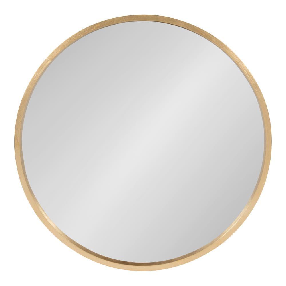 22" x 22" Travis Round Wood Accent Wall Mirror Gold - Kate and Laurel All Things Decor: Vanity, Decorative