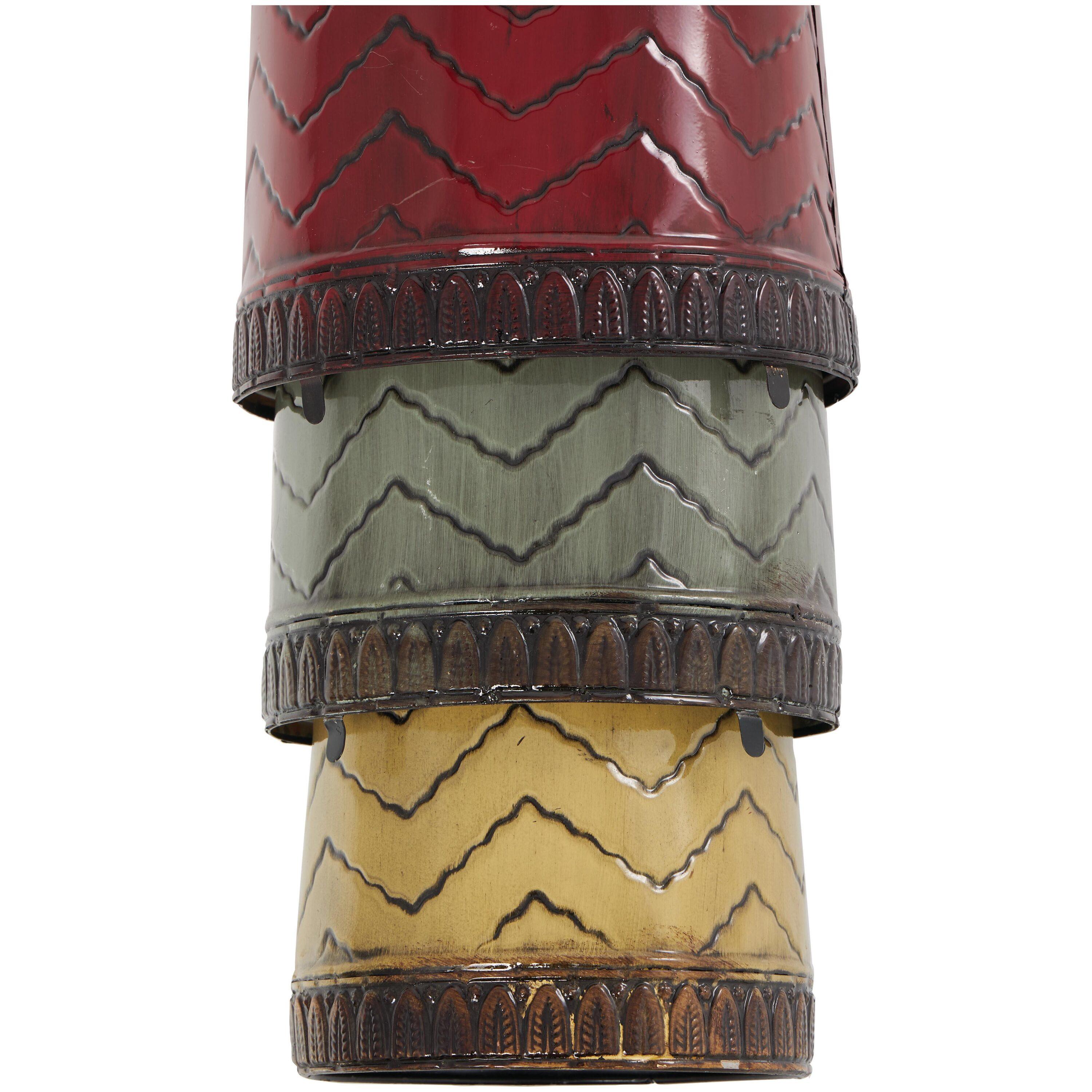 DecMode 32", 27", 22"H Tall Enameled Bottleneck Floor Multi Colored Metal Vase with Chevron Pattern, Set of 3