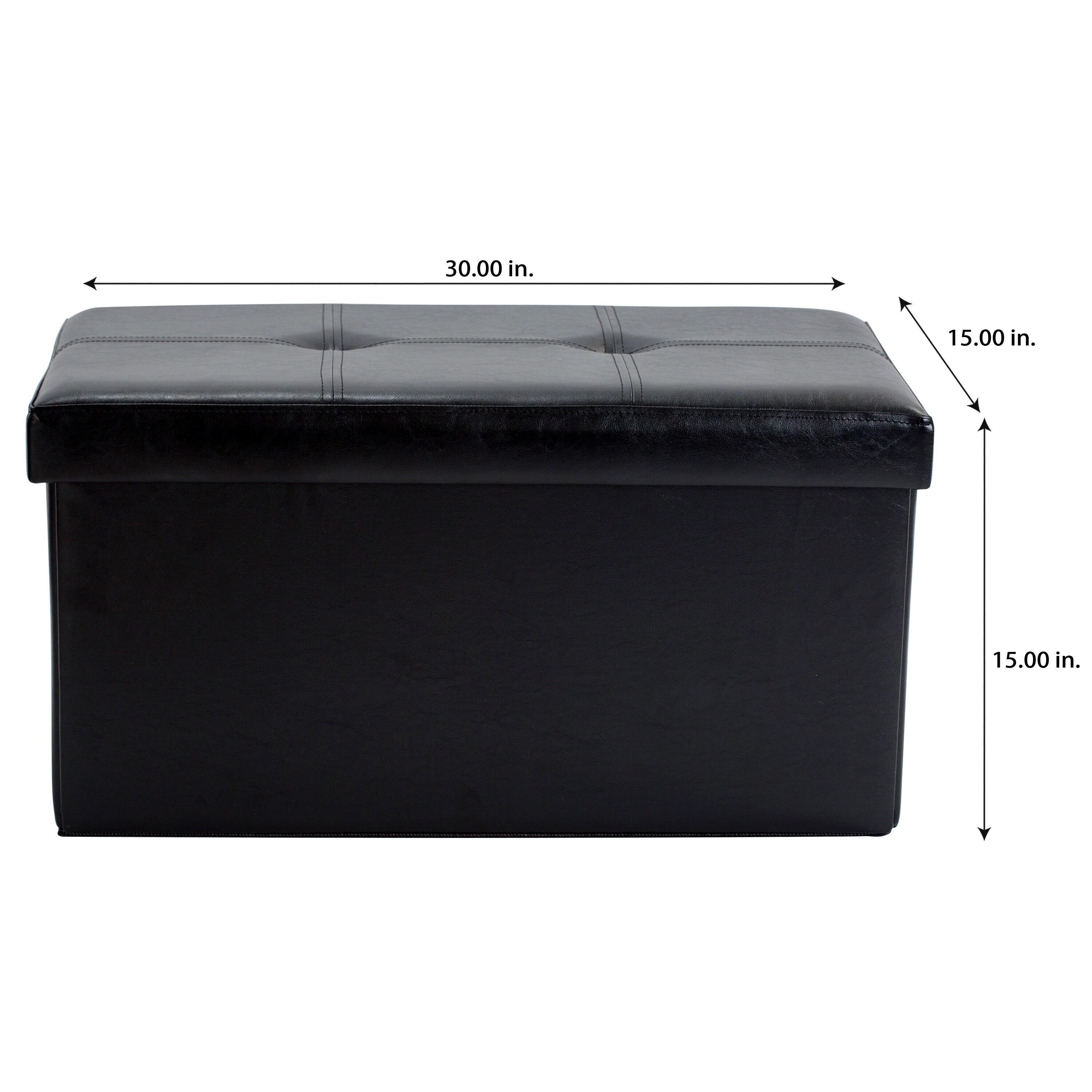 Simplify Faux Leather Double Folding Storage Ottoman in Black