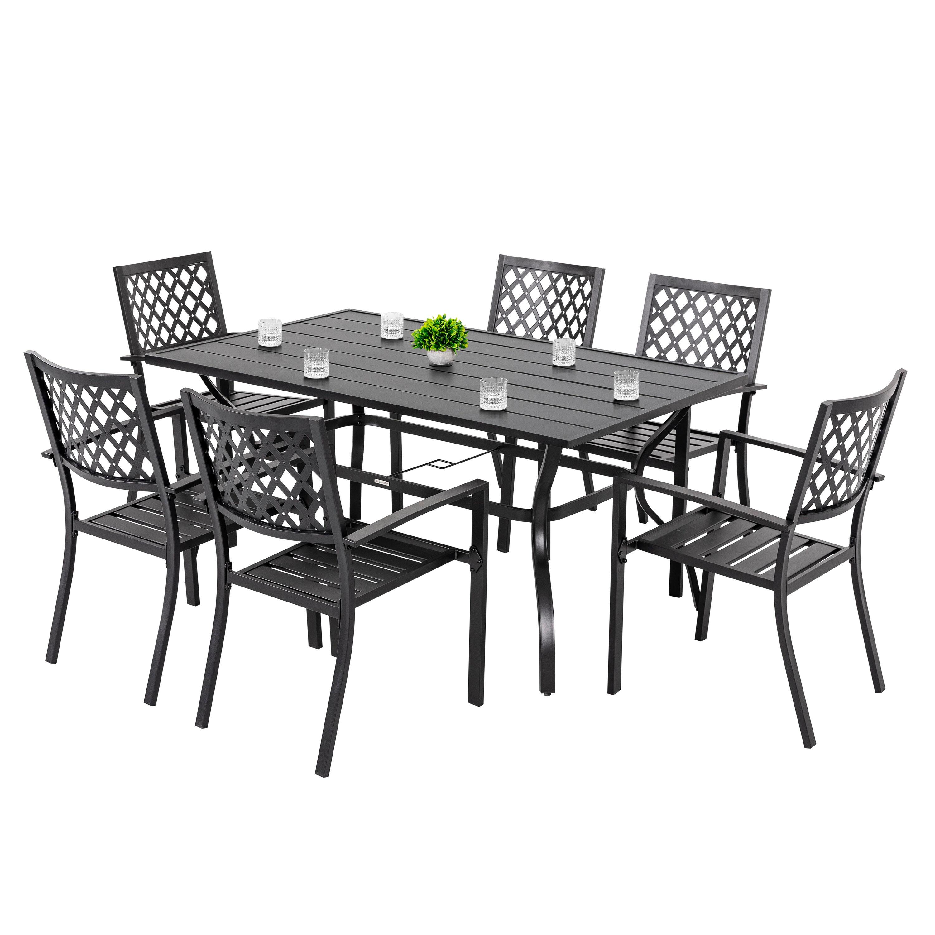 Nuu Garden Outdoor 7-Piece Iron Dining Set with 1.77'' Umbrella Hole