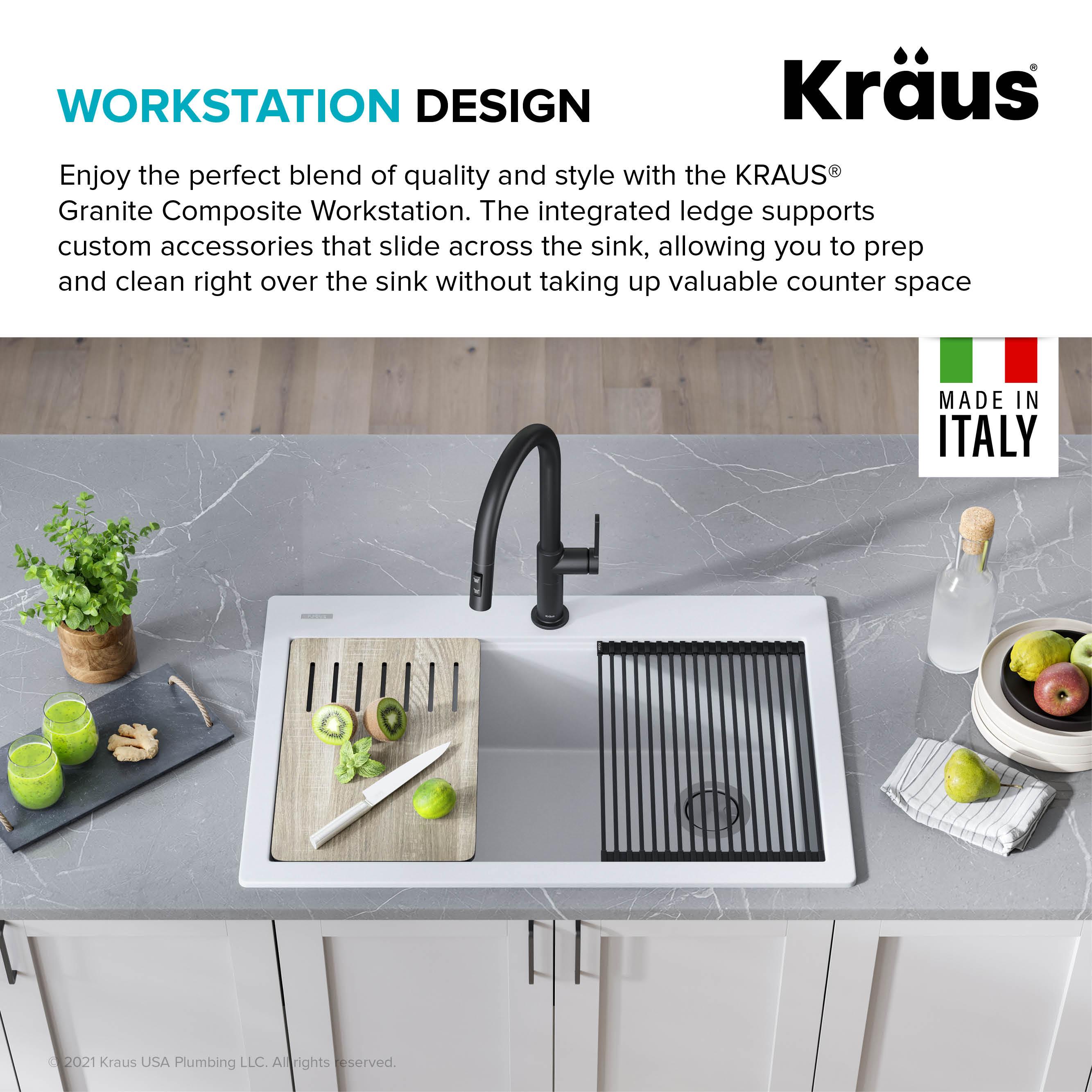 33 in. KRAUS Bellucci Workstation Drop-In Granite Composite Single Bowl Kitchen Sink with Accessories