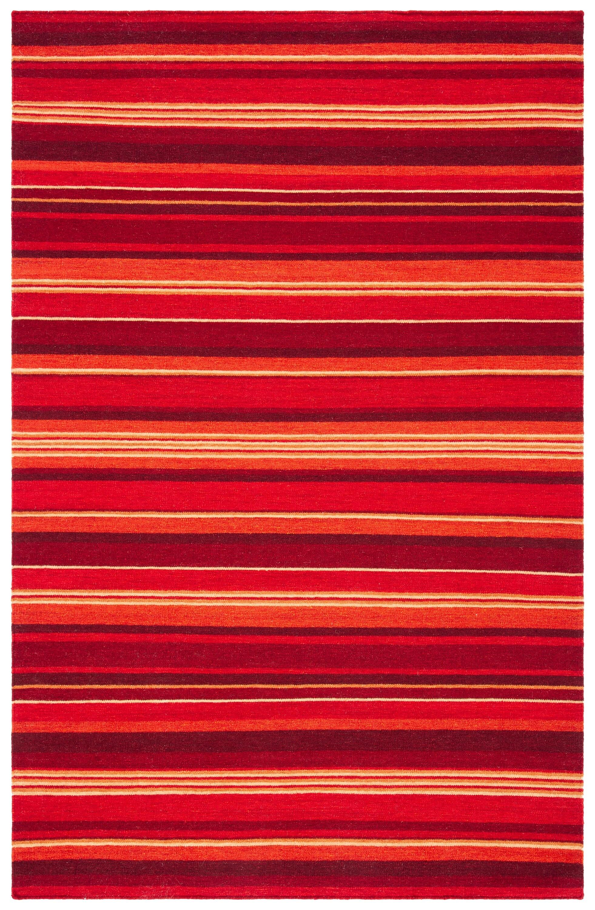 Handmade Red Wool Striped Flat Woven Rug - 3' x 5'