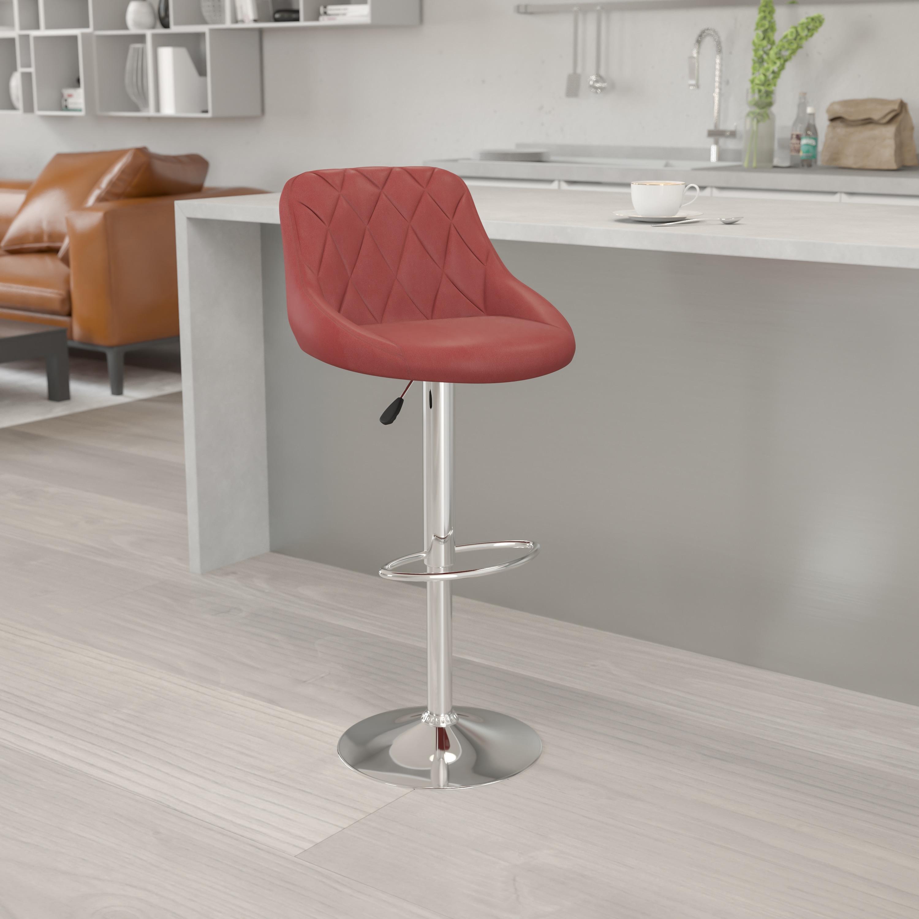 Flash Furniture Dale Contemporary Burgundy Vinyl Bucket Seat Adjustable Height Barstool with Diamond Pattern Back and Chrome Base