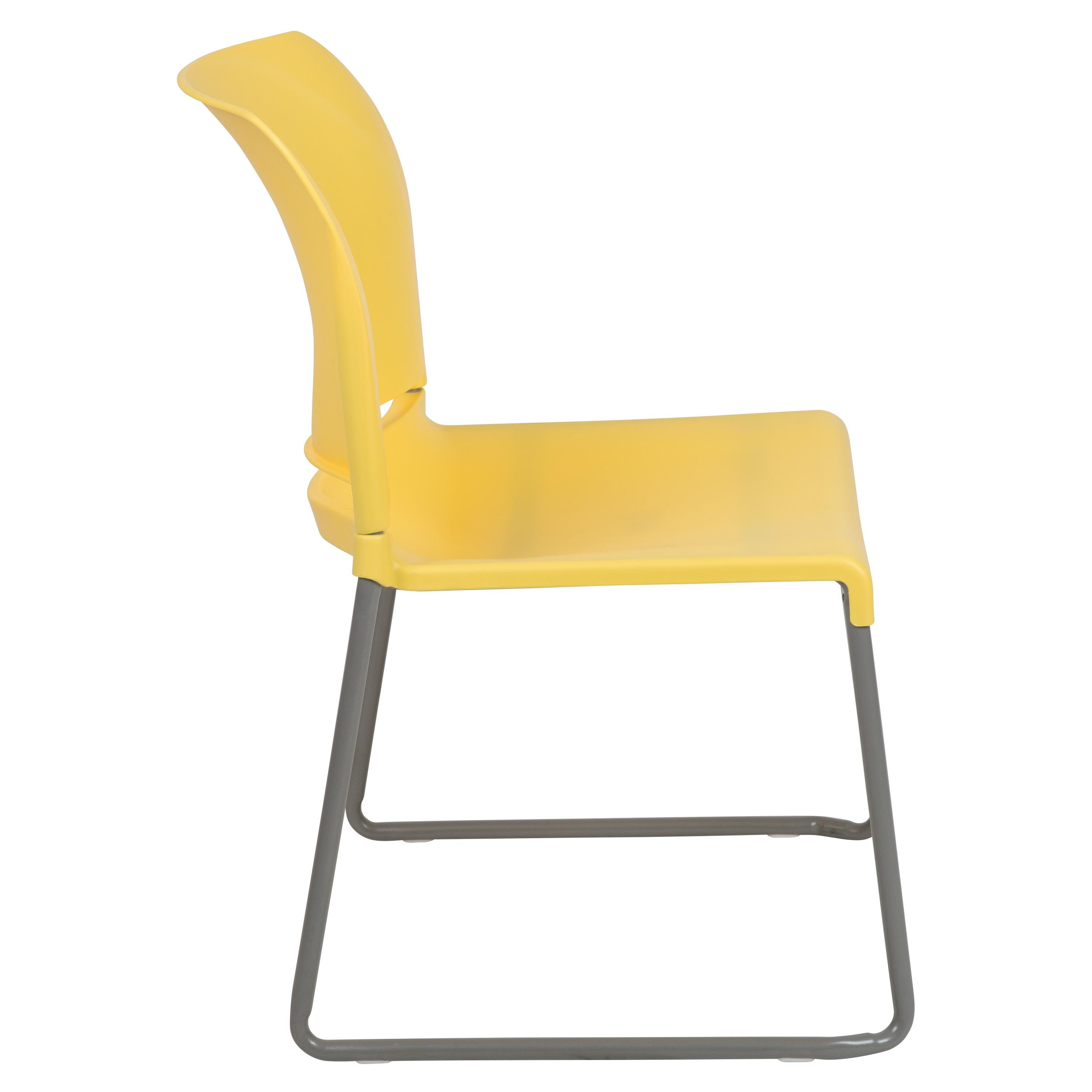 Flash Furniture HERCULES Series 880 lb. Capacity Yellow Full Back Contoured Stack Chair with Gray Powder Coated Sled Base