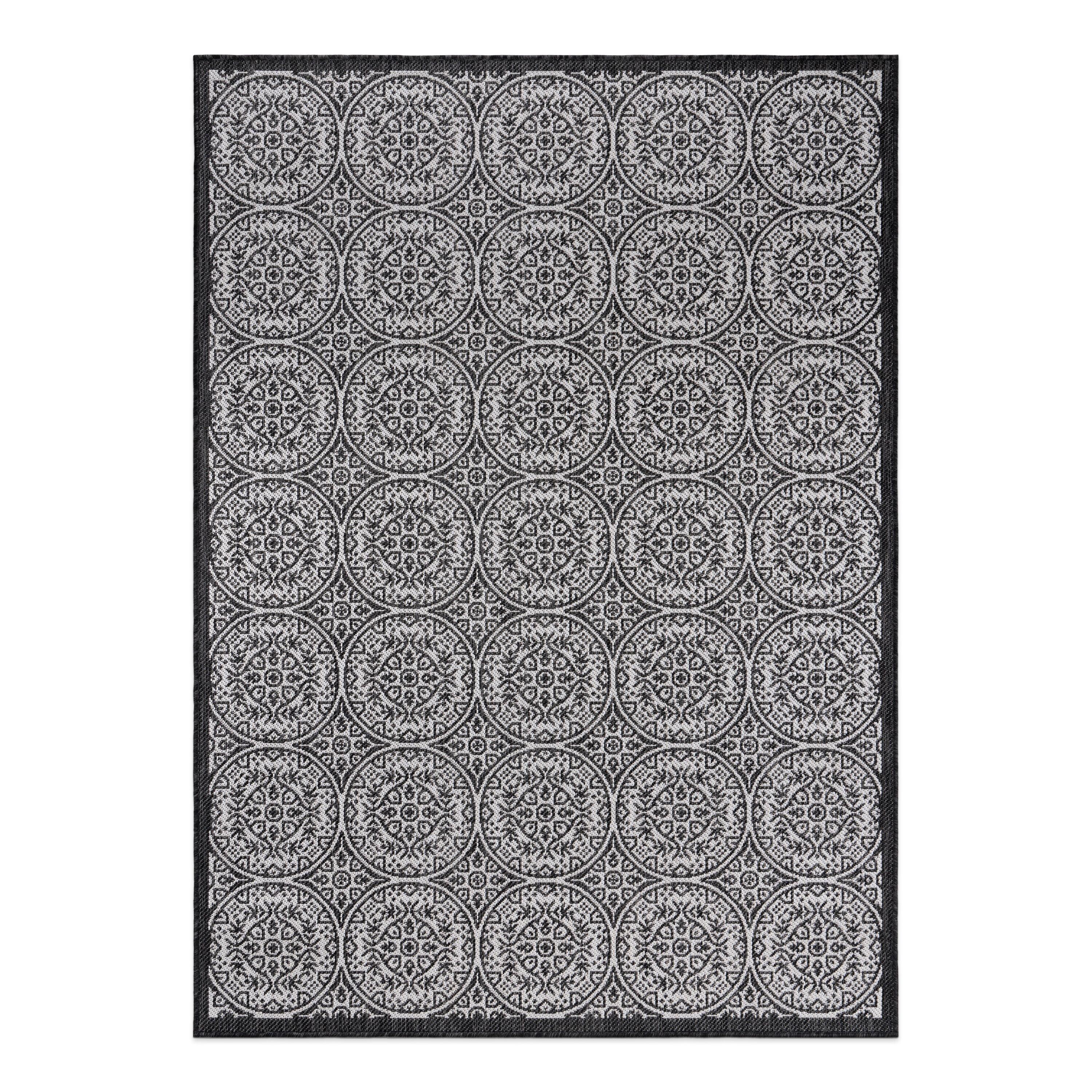 World Rug Gallery Transitional Floral Circles Textured Flat Weave Indoor/Outdoor Area Rug - BLACK 7'10"X10'