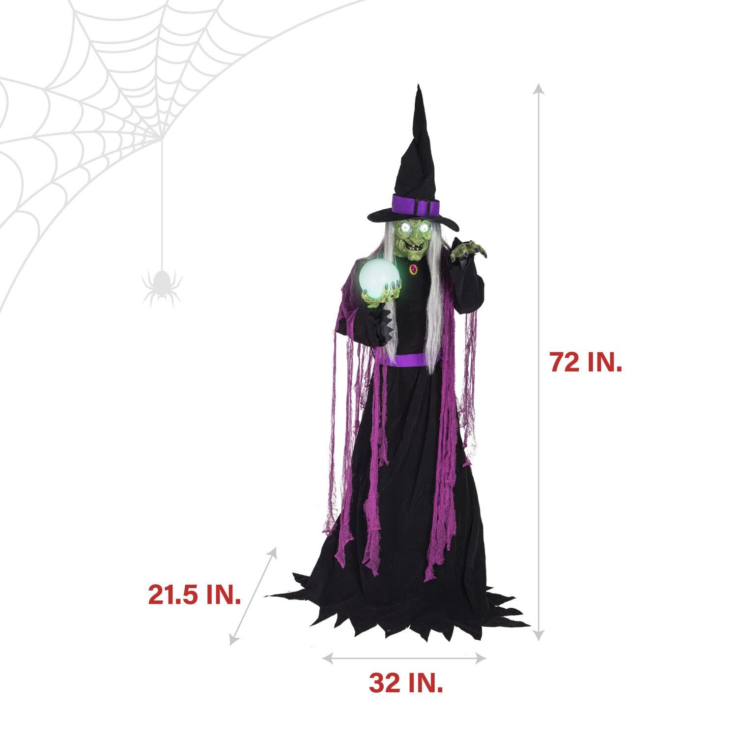 Haunted Hill Farm Haunted Hill Farm 6-Ft. Tall Fortune Teller Witch, Plug-In Motion-Activated Talking Halloween Prop