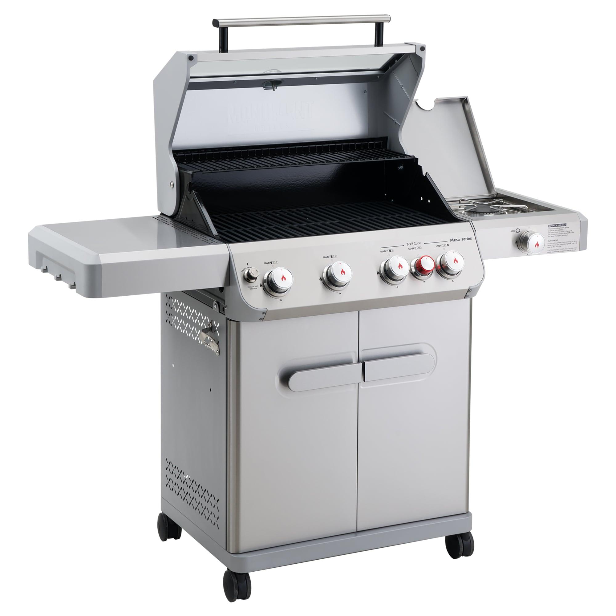 Monument Grills Mesa 415BZ,4-Burner Liquid Propane Infrared Gas Grill with Side Burner and Cabinet, 62,000 BTU – Perfect for Family BBQs