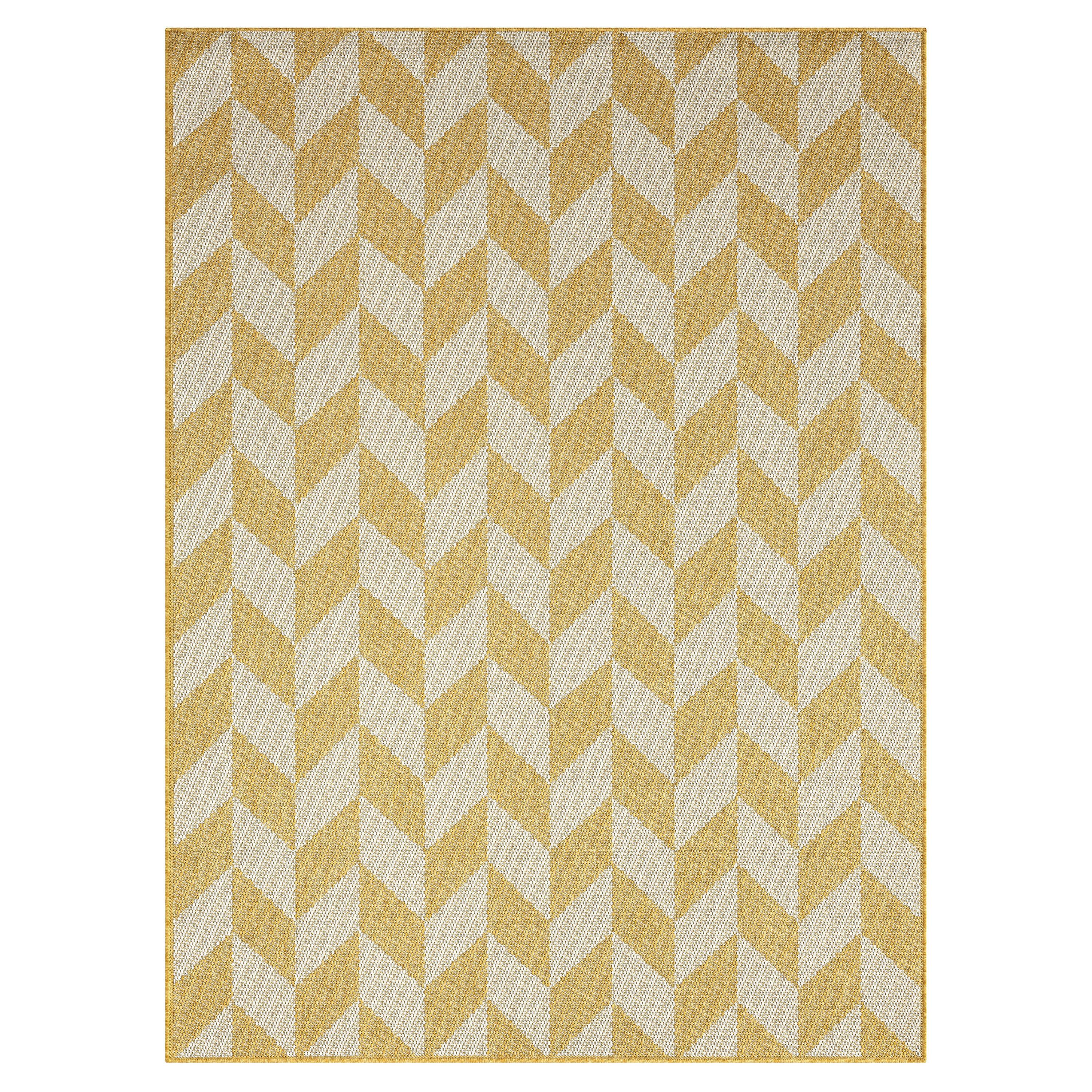 NICOLE MILLER NEW YORK Patio Country Calla Herringbone Indoor/Outdoor Area Rug, Yellow/Cream