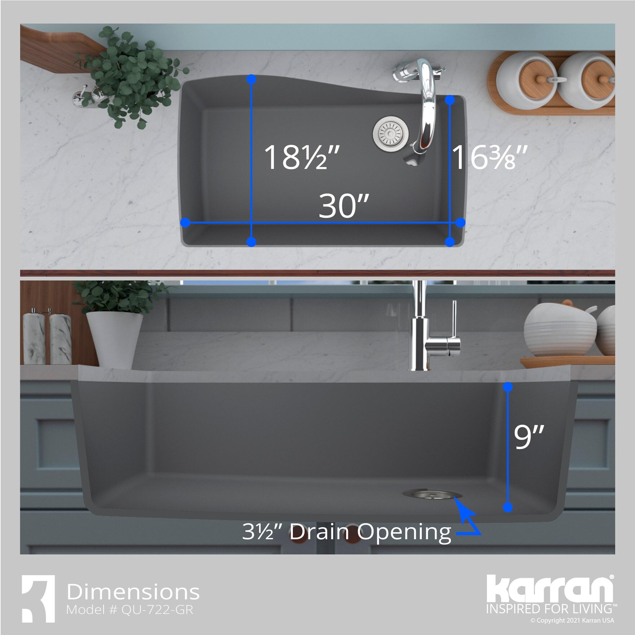 Karran Karran Undermount Quartz Composite 33-1/2'' X 21'' Single Bowl Kitchen Sink QU-722-GR