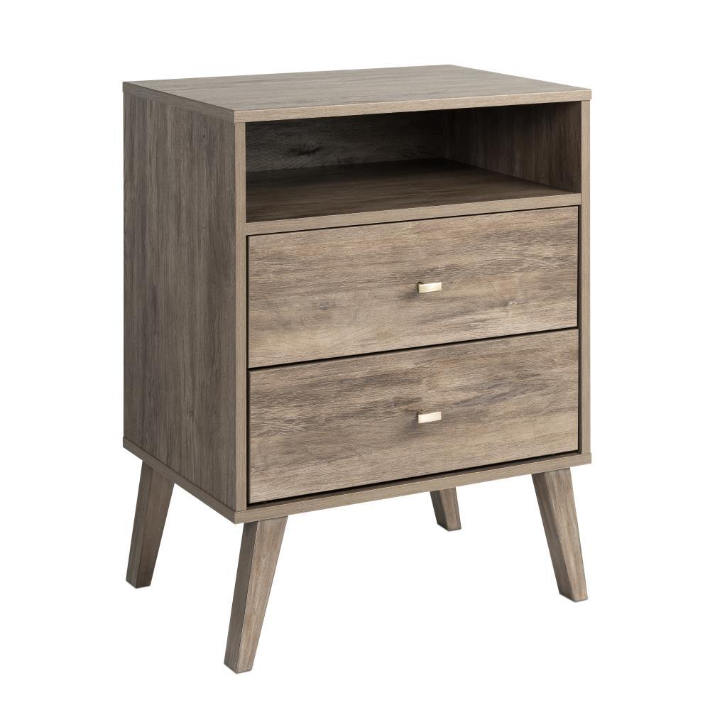 Mid Century Modern 2 Drawer Tall Nightstand with Shelf Drifted Gray - Prepac: MDF & Particle Board Construction, Includes Anti-Tip Hardware