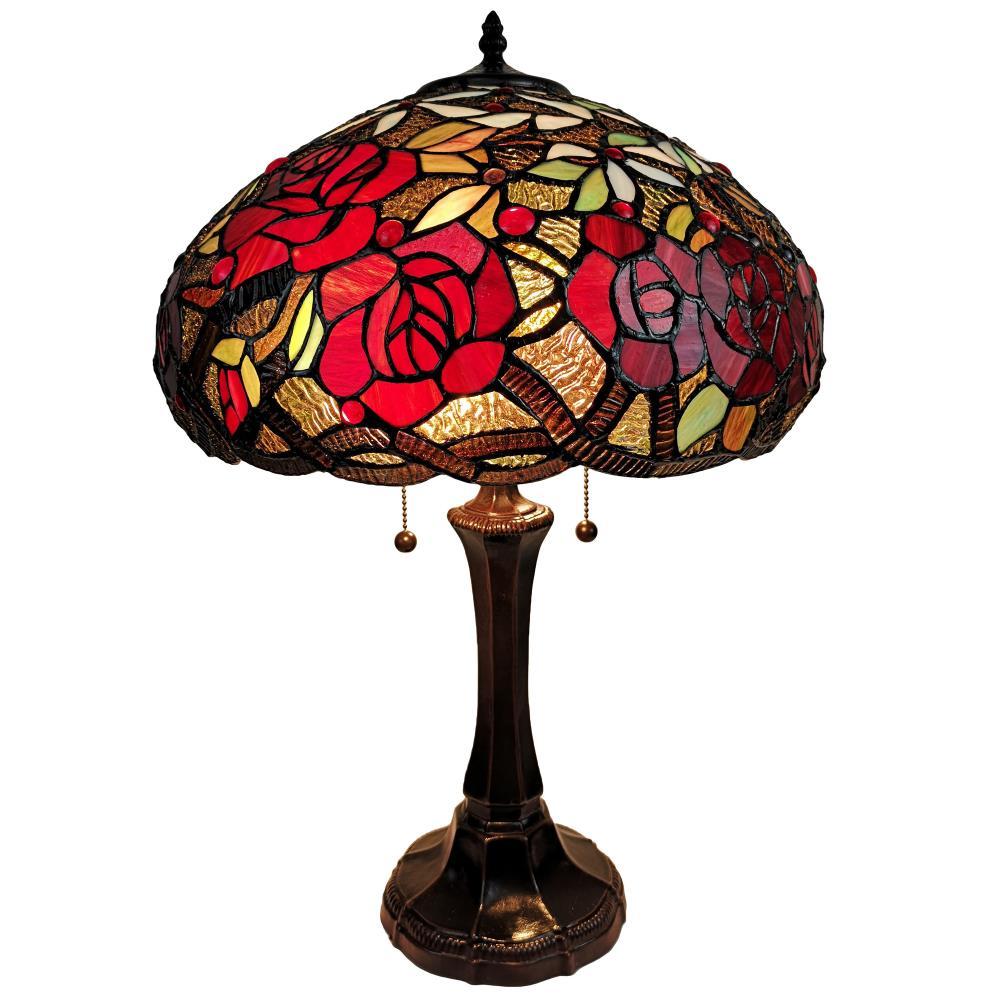 Amora Lighting  24 in. Tiffany Style Red Roses Table Lamp