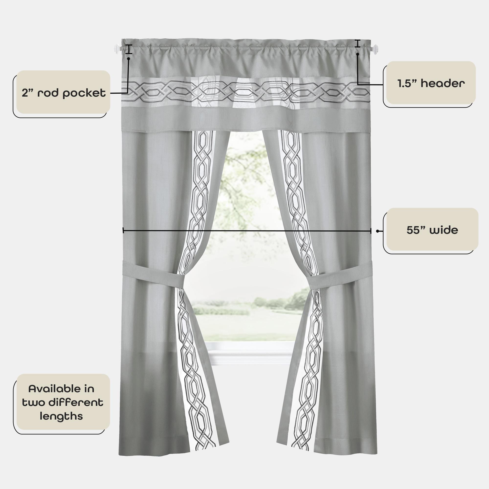 Achim Paige Rod Pocket 5 Piece Light Filtering Curtain Set, Silver, 55" x 84"