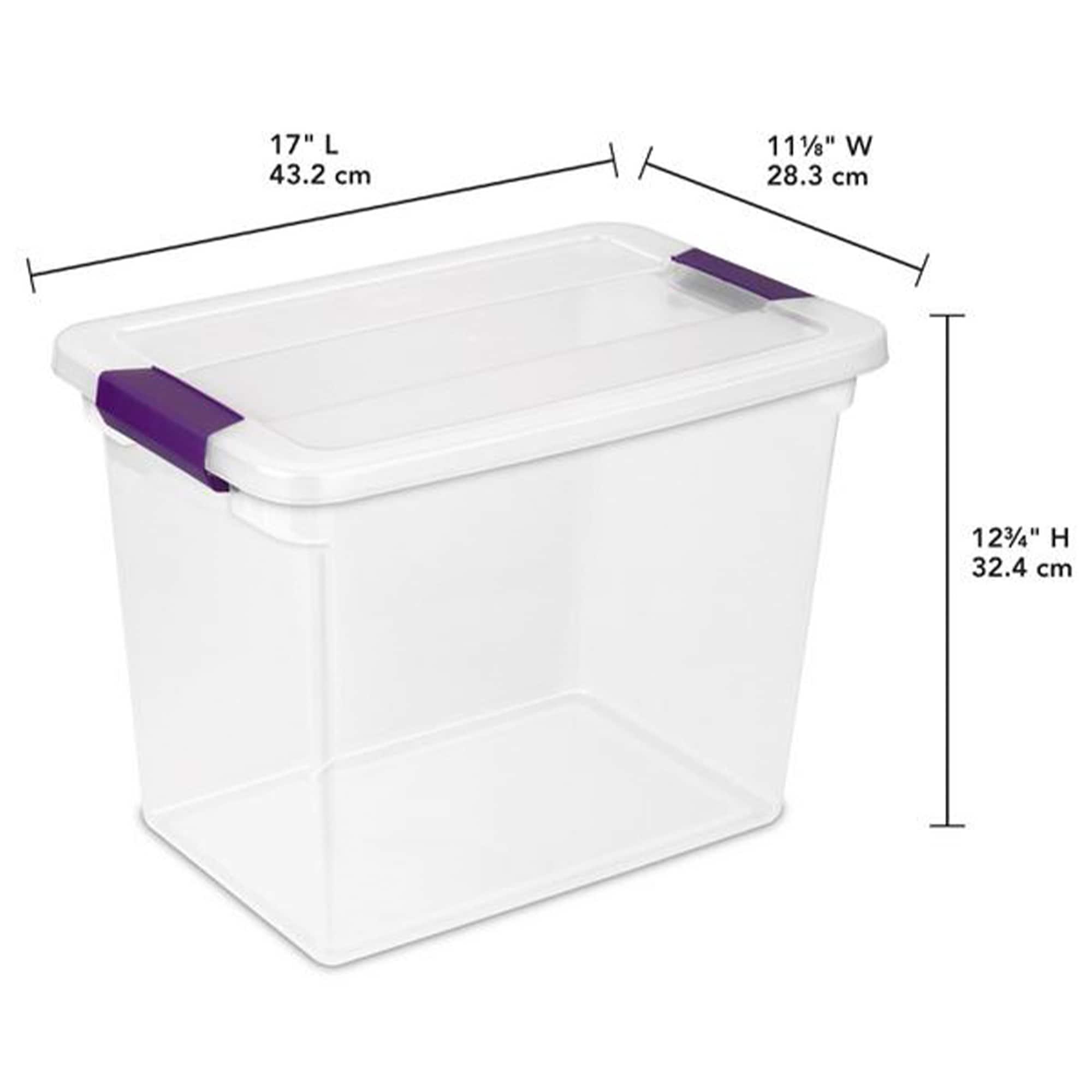 Sterilite 27 Qt ClearView Latch Storage Box Stackable Bin with Latching Lid, Plastic Container to Organize Clothes in Closet, Clear Base, Lid, 6-Pack