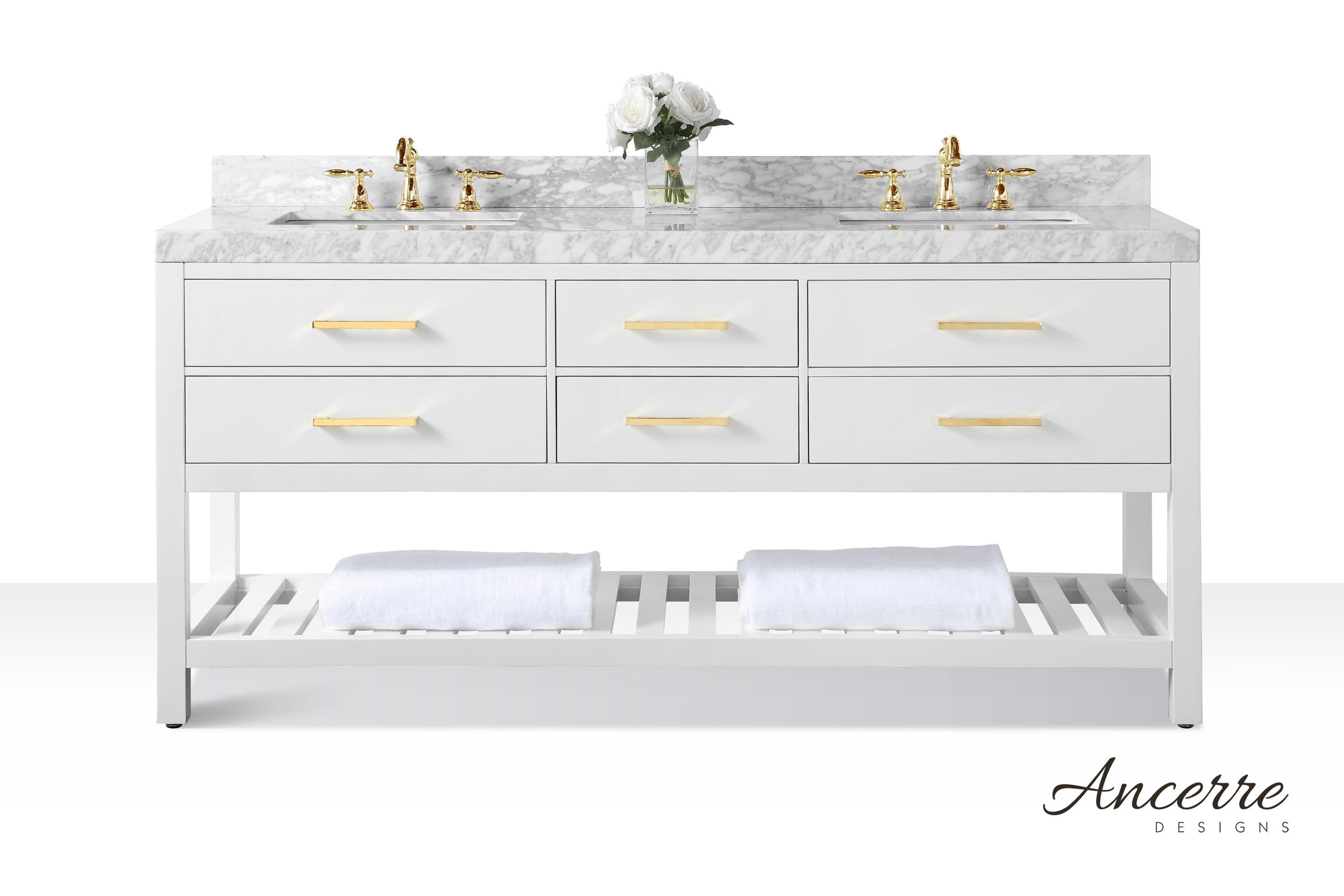 Ancerre Designs Elizabeth 72" Bathroom Vanity Set with Gold Hardware in White