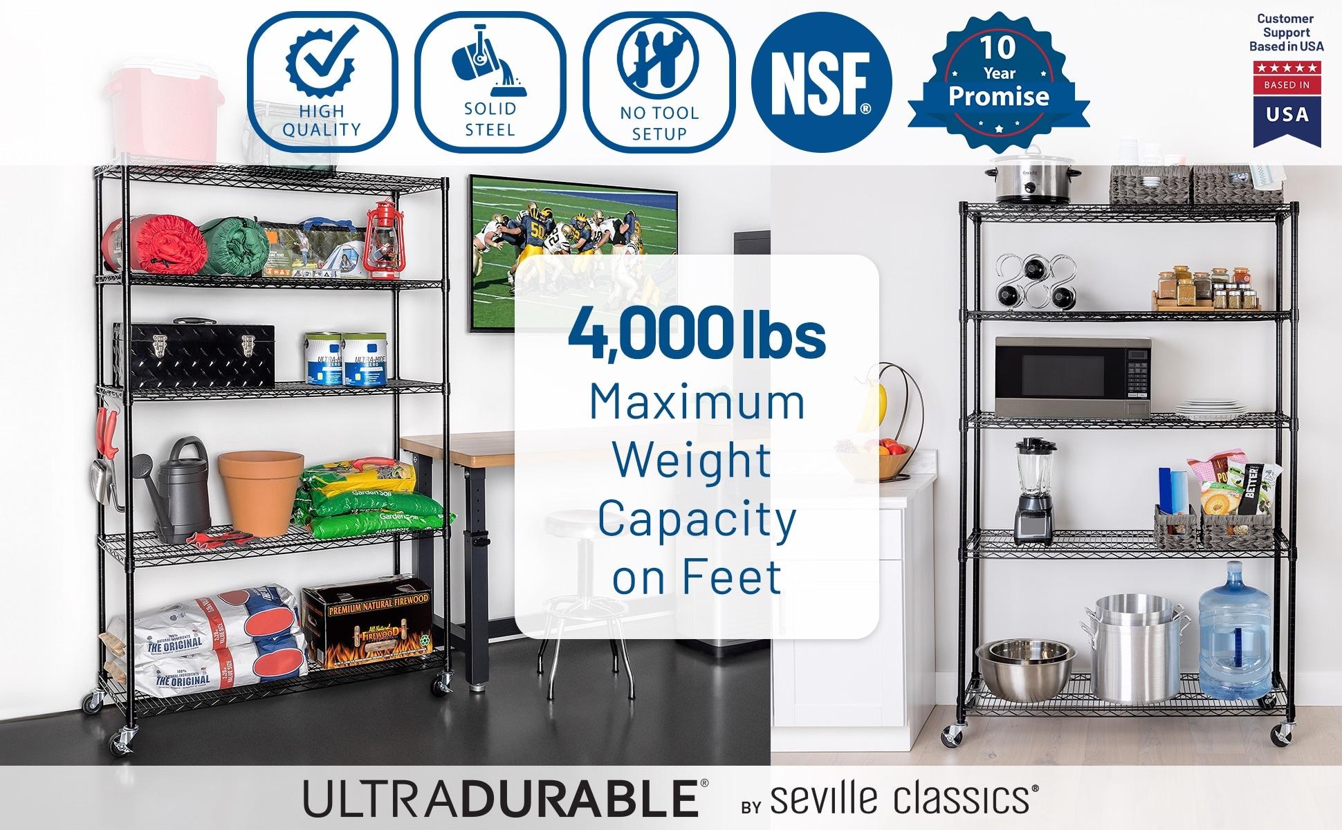 UltraDurable 48'' W x 18" D 5-Tier NSF-Certified Steel Shelving with Wheels