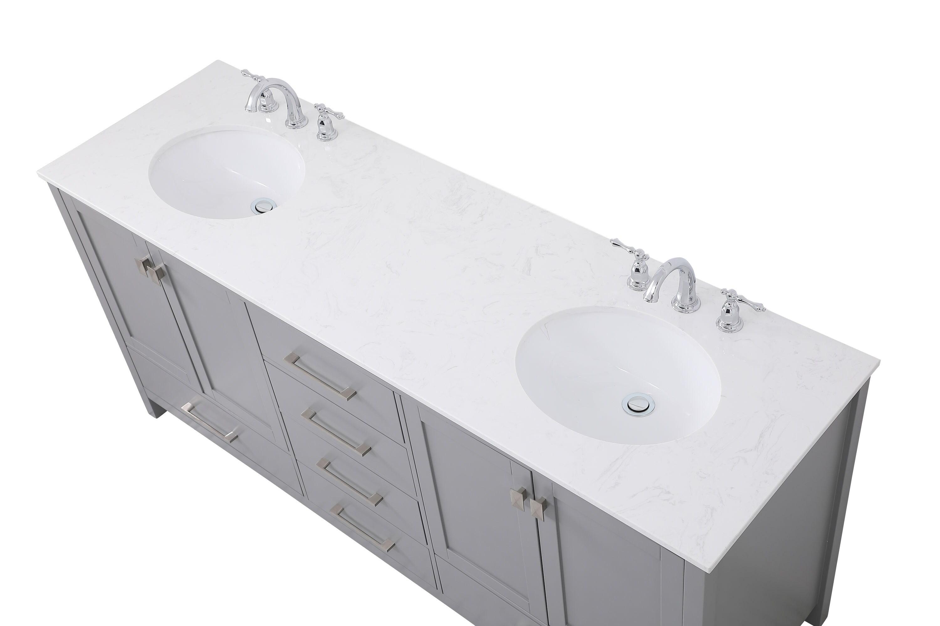 Elegant Decor Irene 72" Solid Wood and Stone Double Bathroom Vanity in Gray