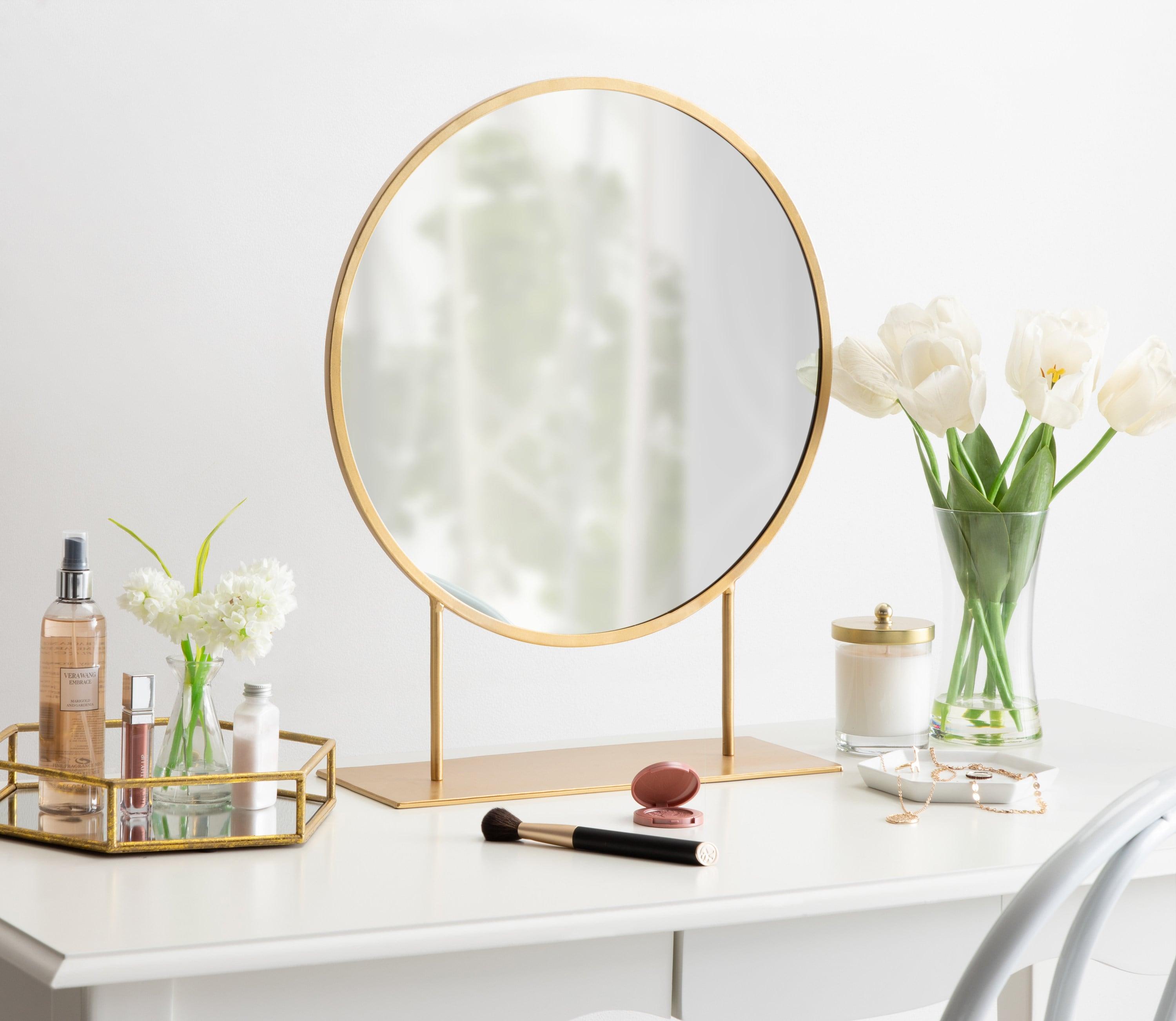 18" x 22" Rouen Round Wall Mirror Gold - Kate & Laurel All Things Decor: Freestanding, Metal Frame, Modern Decor