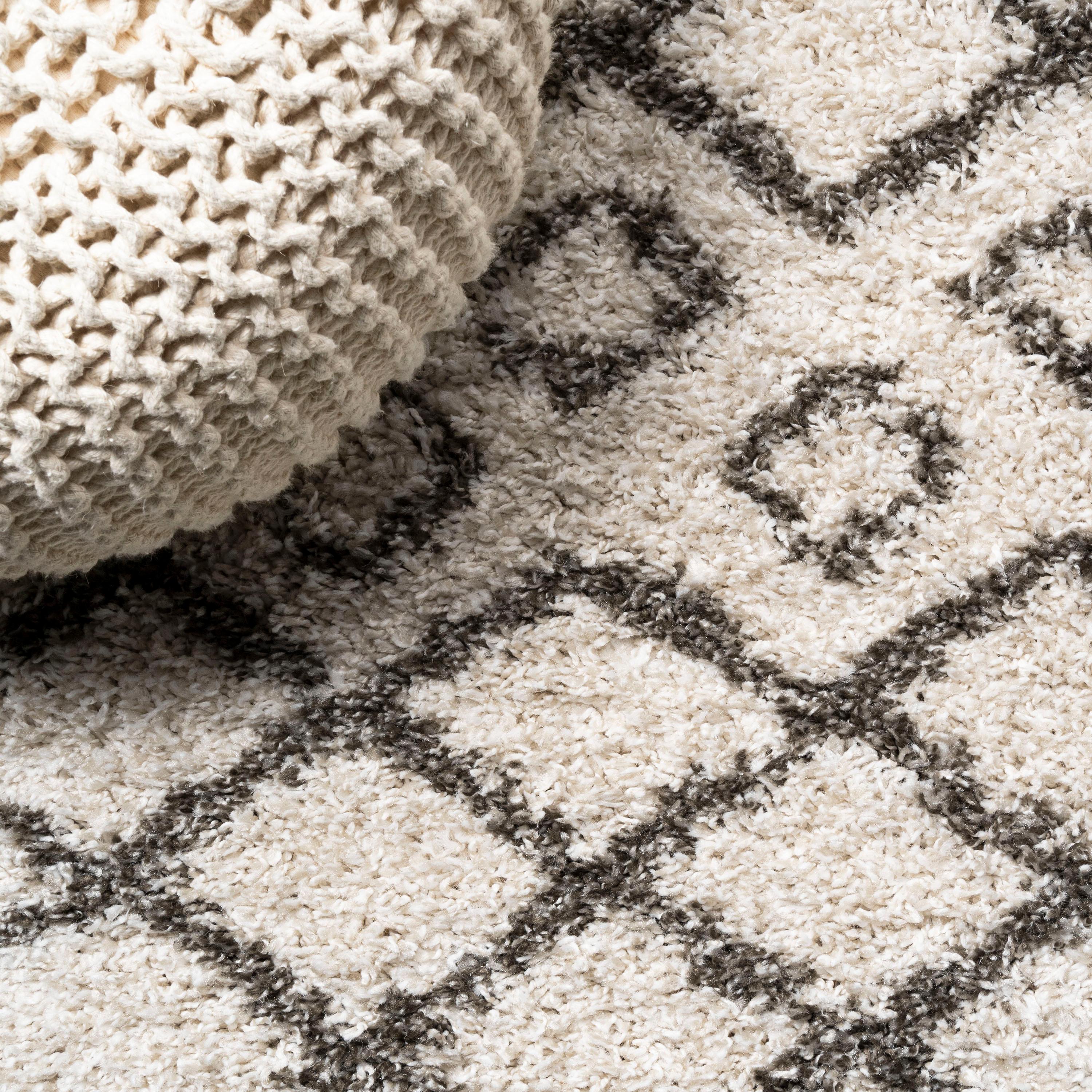 3'x5' Algaida Moroccan Diamond Shag Area Rug, Beige/Dark Gray - JONATHAN Y