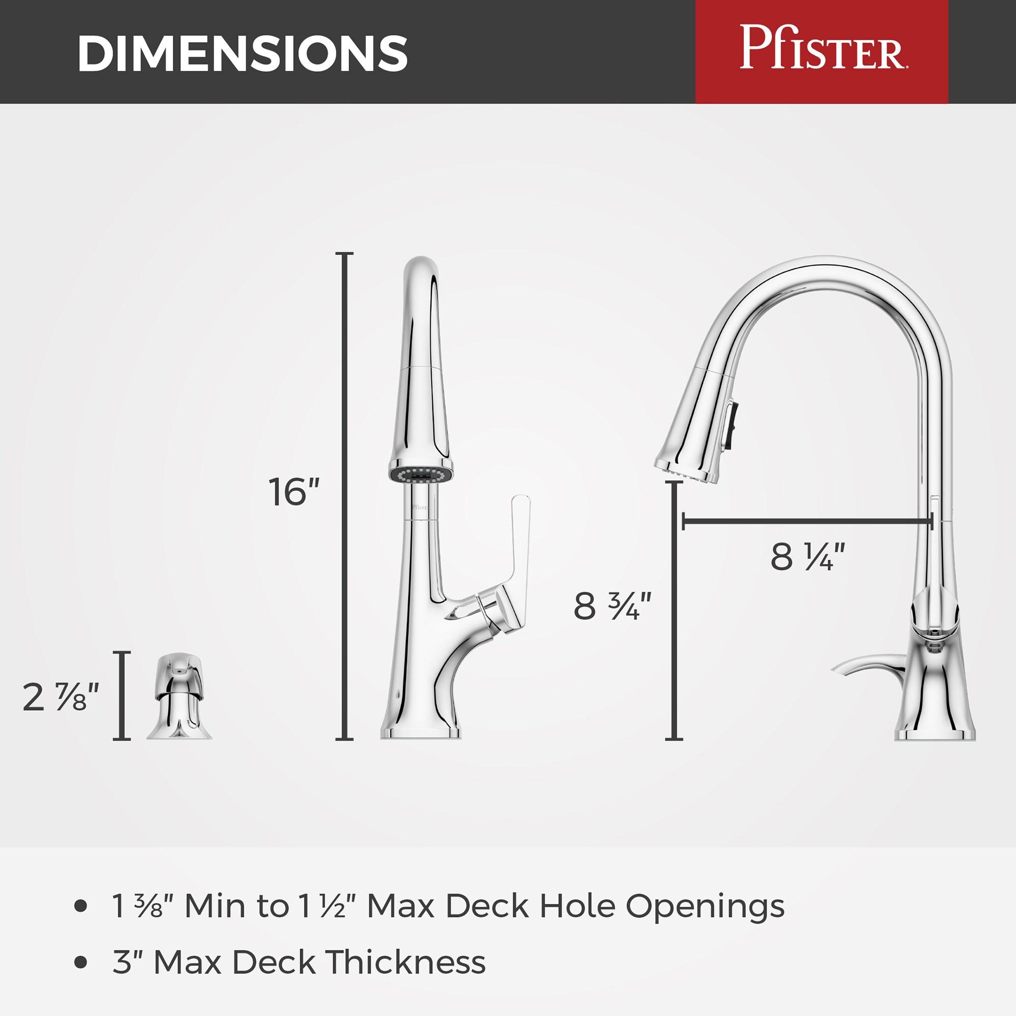Pfister Ridgeline Kitchen Faucet with Pull Down Sprayer and Soap Dispenser, Single Handle, High Arc, Polished Chrome Finish, F5297RGC