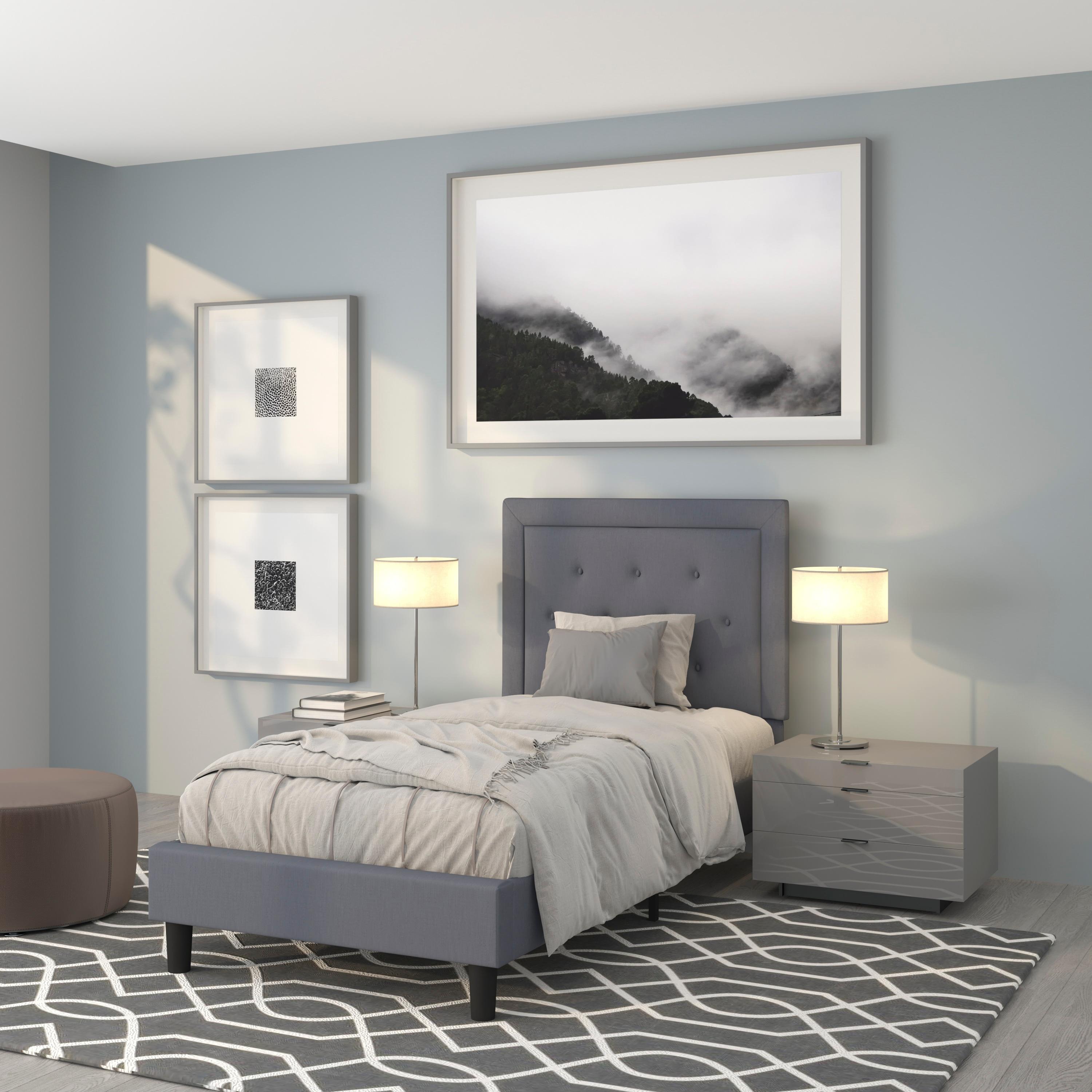 Flash Furniture Roxbury Twin Size Tufted Upholstered Platform Bed in Light Gray Fabric