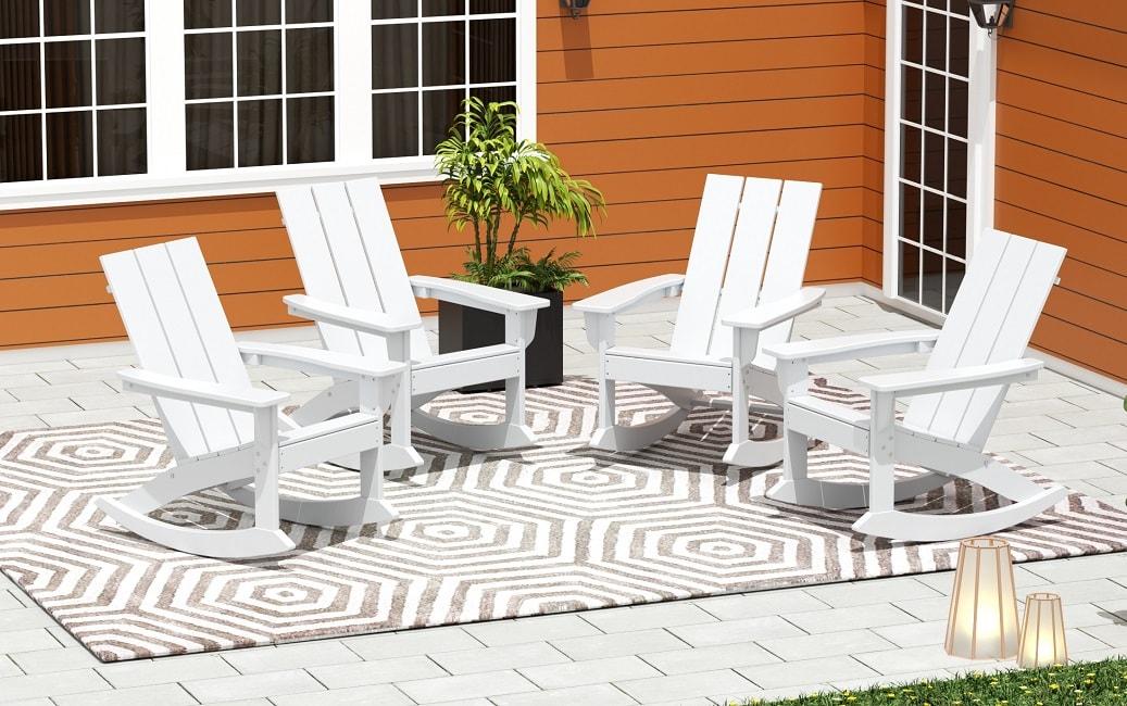 Polytrends  Shoreside Modern Eco-Friendly All Weather Poly Adirondack Rocking Chair White
