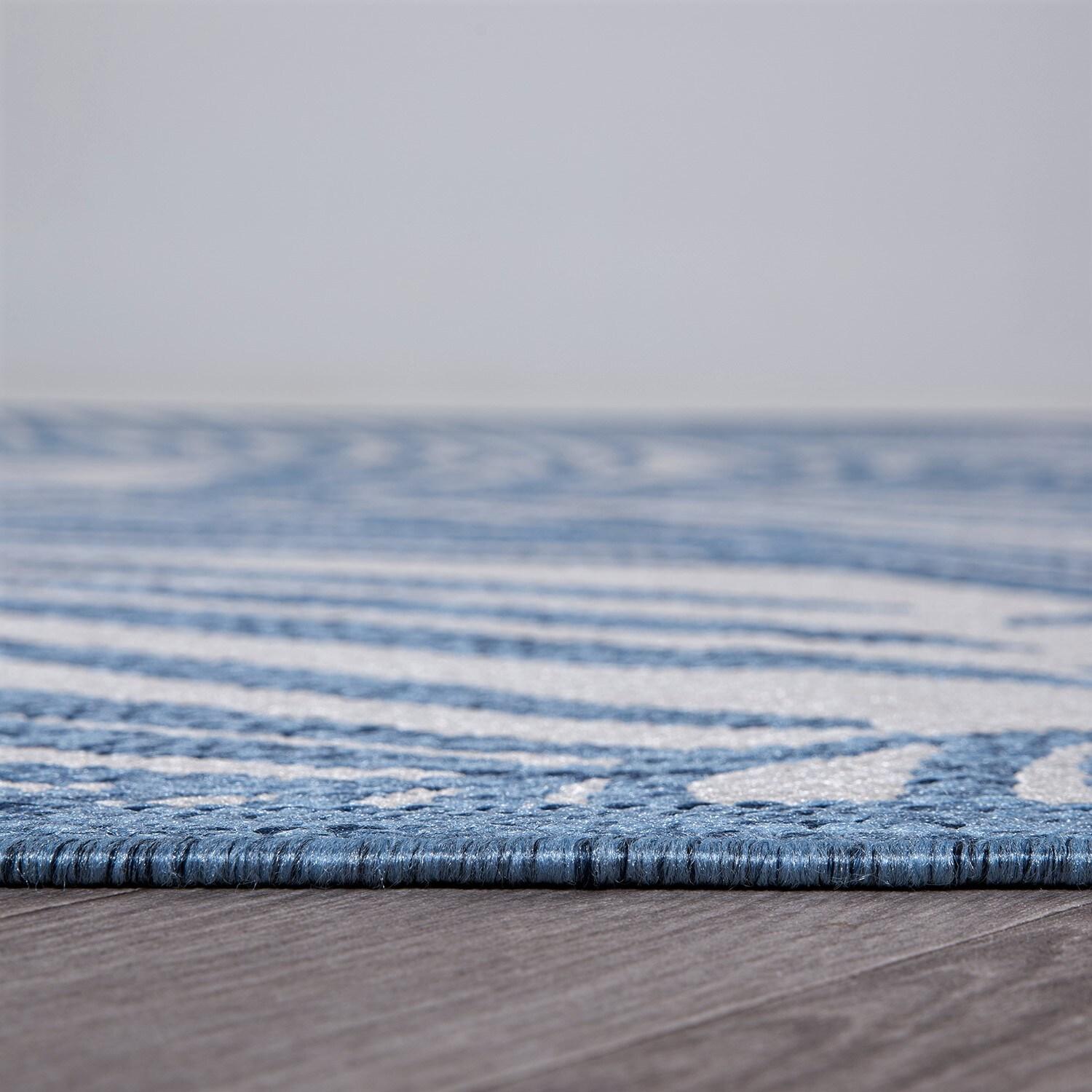 World Rug Gallery Contemporary Palm Leaf Textured Flat Weave Indoor/Outdoor Area Rug - BLUE 2'x3'